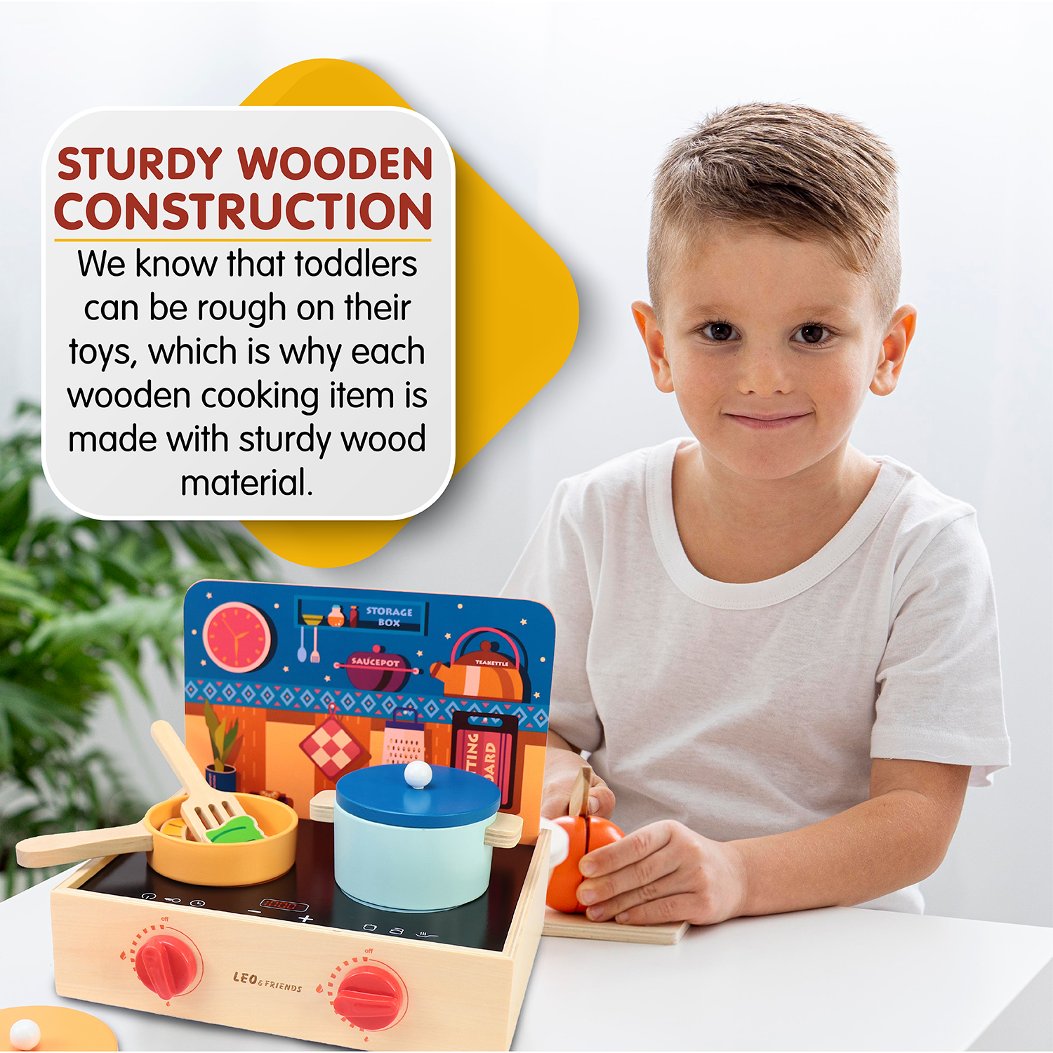 2-in-1 Mini Kitchen Wooden Play Set with 15-Pieces Included | Play-Pretend Cooking Stovetop, Pants, Spatulas, BBQ Accessories | Interactive, Educational Cooking Set for Ages 24-Months and Older
