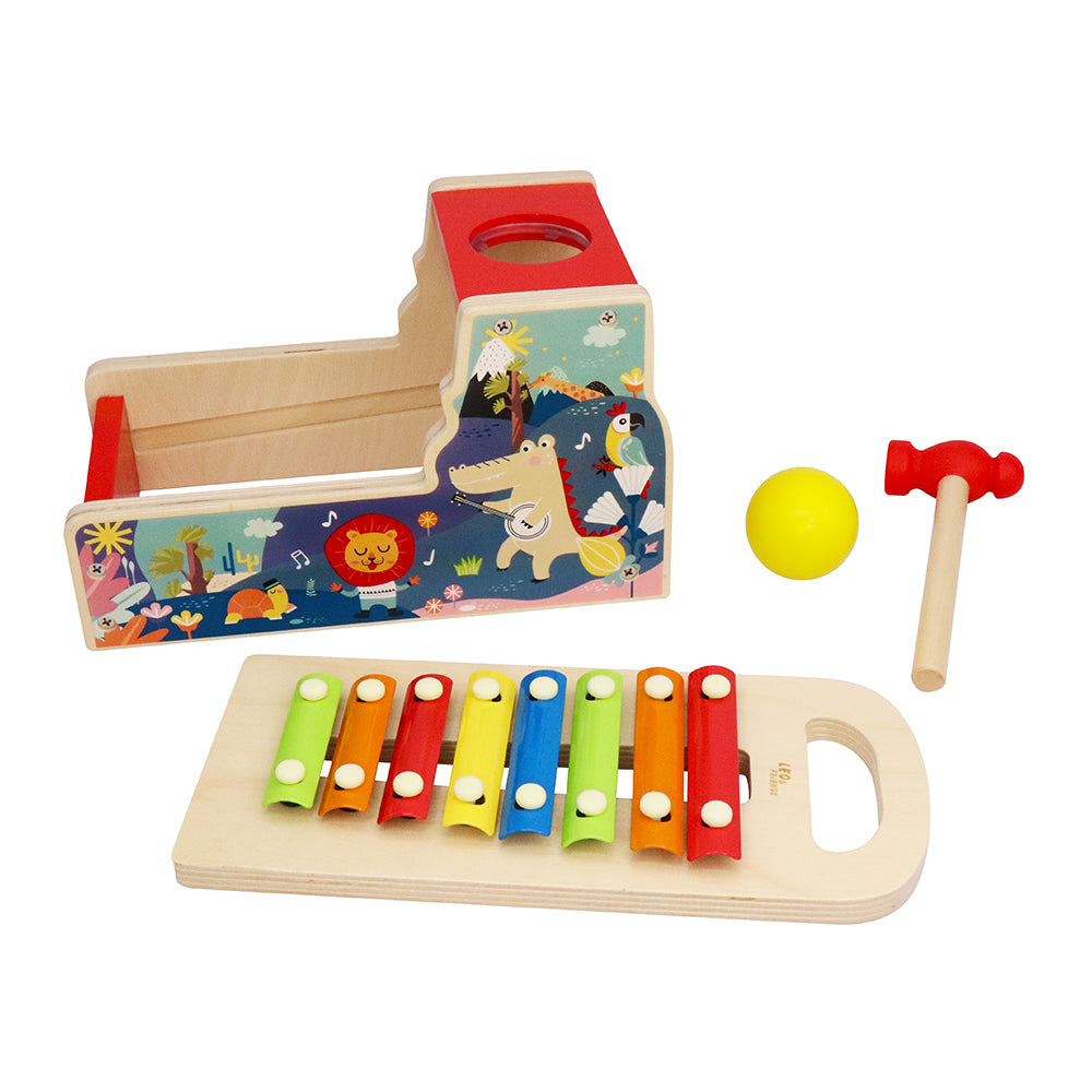 Leo & Friends Pound & Tap Xylophone with Slide-Out Xylophone, Hammer, and Bright Colors | Wooden Educational Toy Xylophone and Shape Sorter | Perfect Gift for Birthdays & Holidays