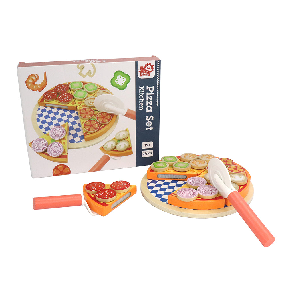 Leo & Friends 27-Piece Kid’s Pizza Toy Set | Play Pretend Pizza Toy Slices, Toppings, Pizza Cutter for Toddlers | Perfect Kid’s Cooking Toy Kit for Birthdays, Holidays