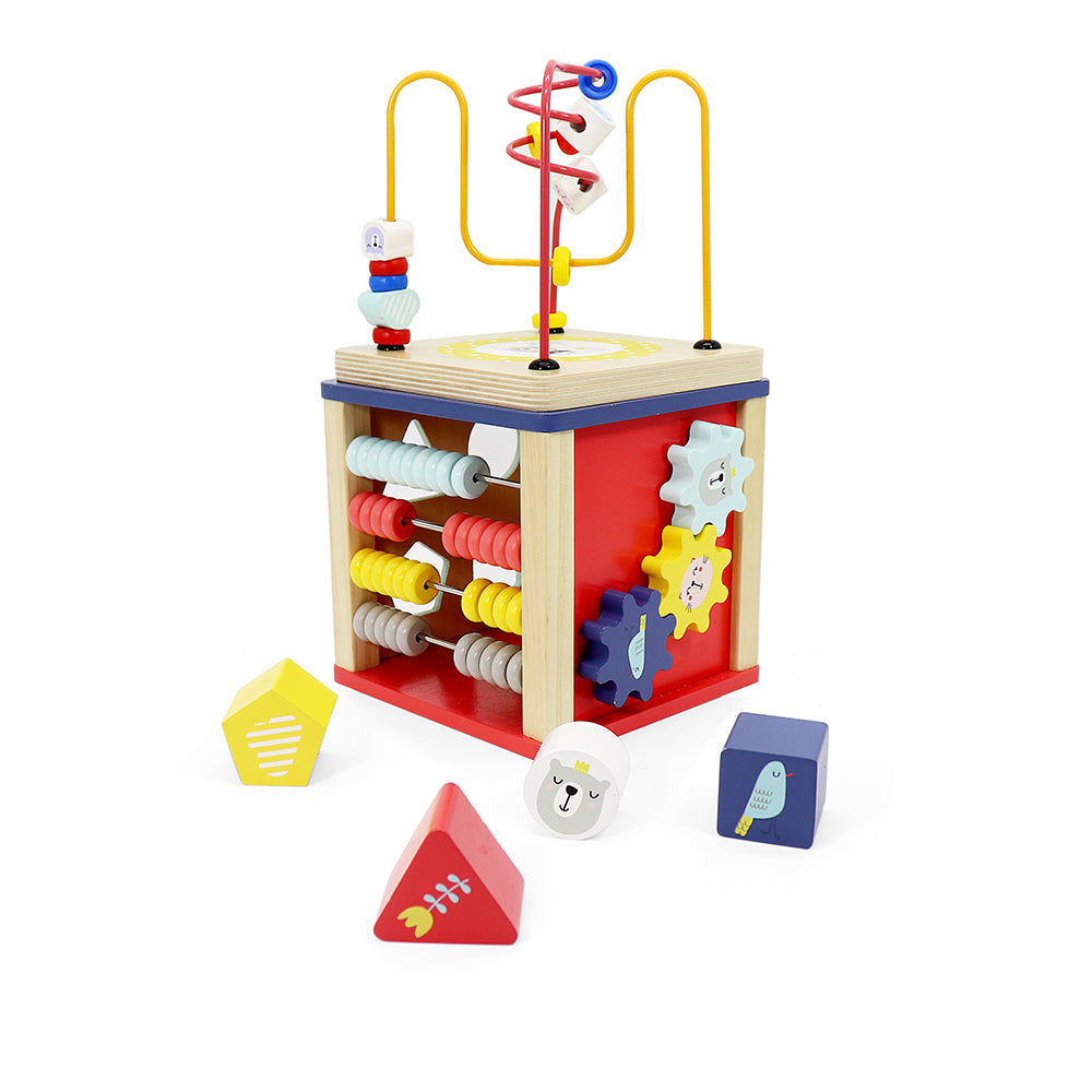 LEO & FRIENDS Wooden Activity Toy for 1, 2 Year-Old-Girls, Educational Preschool Shape Sorter and Maze Toy | Montessori Bead Maze and Versatile Kid’s Sensory Immersion Cube | Perfect Christmas or Birthday Gift