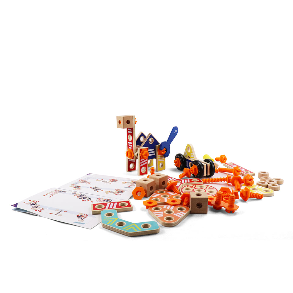 Leo & Friends Builder Set, 72-Piece Toddler Play Kit for Boys and Girls | Wooden Builder Construction Set, Perfect Birthday or Holiday Present | Safe, Non Toxic Sustainable Wood and Water-Based Paint Used