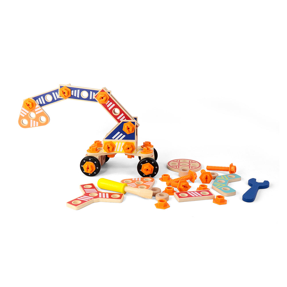 Leo & Friends Builder Set, 72-Piece Toddler Play Kit for Boys and Girls | Wooden Builder Construction Set, Perfect Birthday or Holiday Present | Safe, Non Toxic Sustainable Wood and Water-Based Paint Used