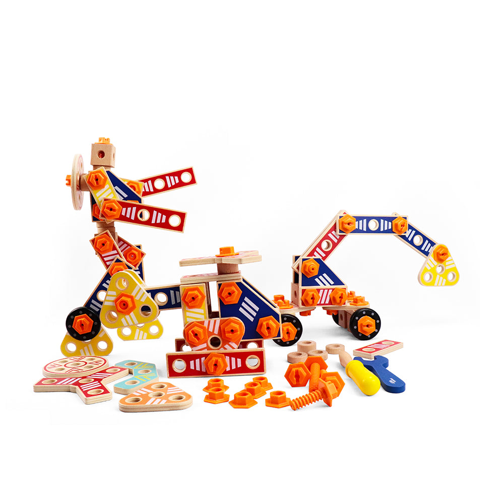 Leo & Friends Builder Set, 72-Piece Toddler Play Kit for Boys and Girls | Wooden Builder Construction Set, Perfect Birthday or Holiday Present | Safe, Non Toxic Sustainable Wood and Water-Based Paint Used