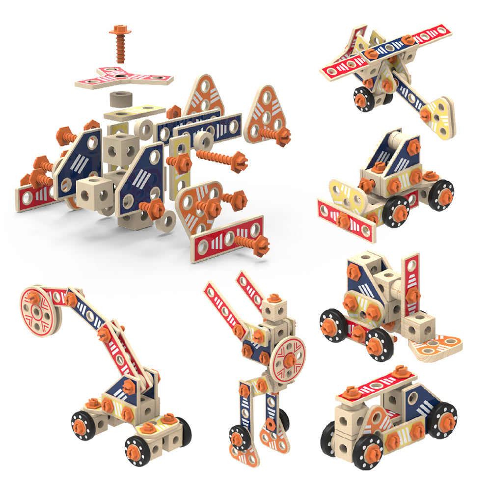 Leo & Friends Builder Set, 72-Piece Toddler Play Kit for Boys and Girls | Wooden Builder Construction Set, Perfect Birthday or Holiday Present | Safe, Non Toxic Sustainable Wood and Water-Based Paint Used