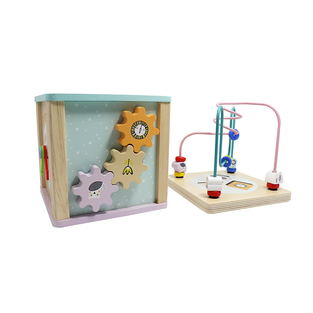 LEO & FRIENDS Wooden Activity Toy for 1, 2 Year-Old-Girls, Educational Preschool Shape Sorter and Maze Toy | Montessori Bead Maze and Versatile Kid’s Sensory Immersion Cube | Perfect Christmas or Birthday Gift
