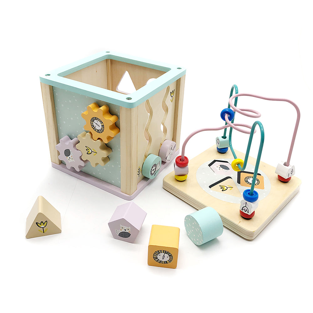 LEO & FRIENDS Wooden Activity Toy for 1, 2 Year-Old-Girls, Educational Preschool Shape Sorter and Maze Toy | Montessori Bead Maze and Versatile Kid’s Sensory Immersion Cube | Perfect Christmas or Birthday Gift