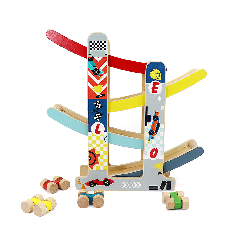 Leo & Friends Wooden Ramp Racer Track with 4 Race Cars Included | Bright Colored At-Home Racer Track for Toddlers, Kids Ages 1 Through 5 | Perfect Educational Kid’s Gift for Birthdays, Holidays & More