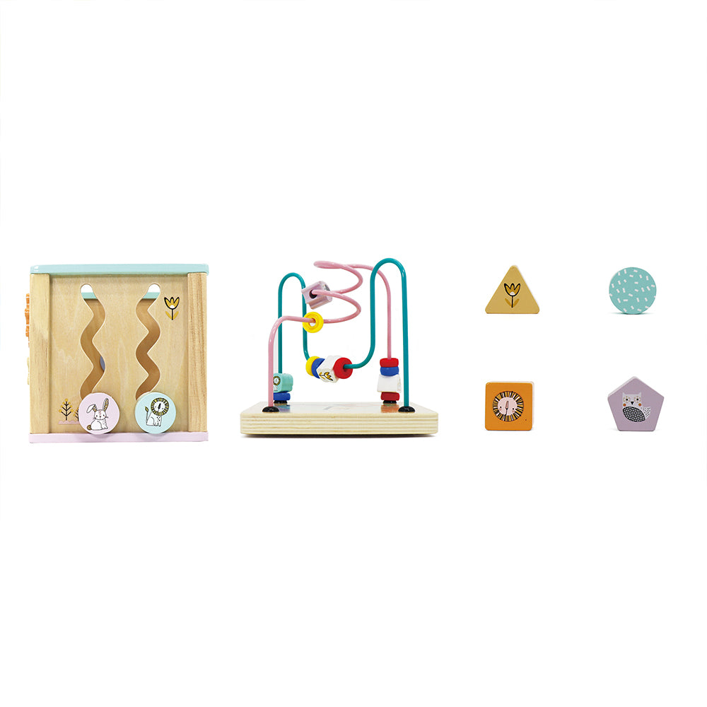 LEO & FRIENDS Wooden Activity Toy for 1, 2 Year-Old-Girls, Educational Preschool Shape Sorter and Maze Toy | Montessori Bead Maze and Versatile Kid’s Sensory Immersion Cube | Perfect Christmas or Birthday Gift