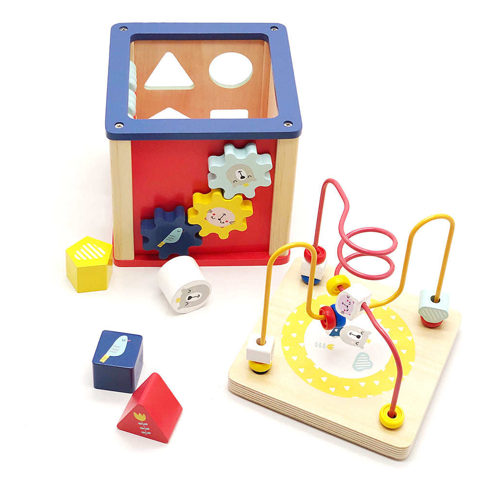 LEO & FRIENDS Wooden Activity Toy for 1, 2 Year-Old-Girls, Educational Preschool Shape Sorter and Maze Toy | Montessori Bead Maze and Versatile Kid’s Sensory Immersion Cube | Perfect Christmas or Birthday Gift