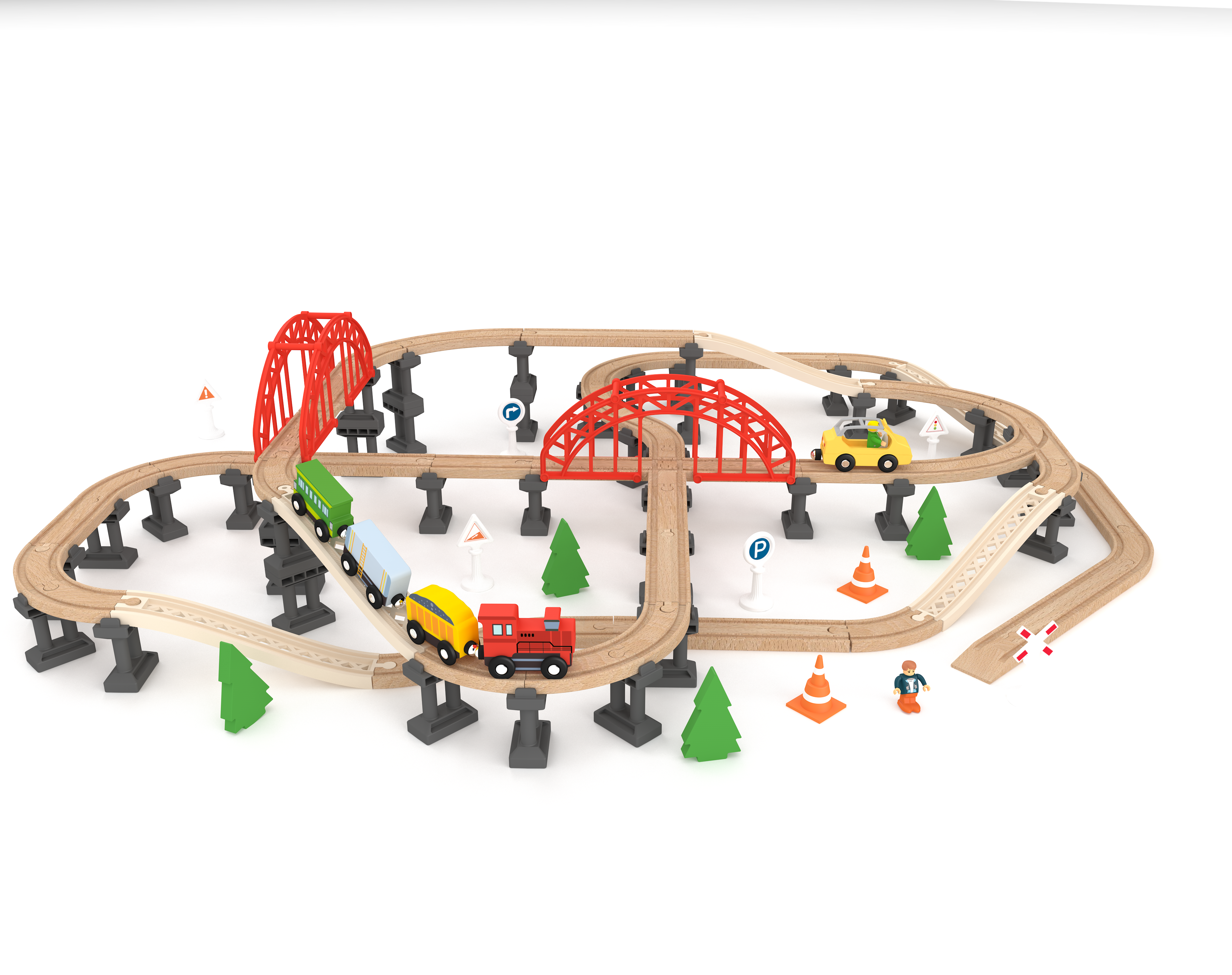 Leo & Friends Railway Bridge Set, Wooden Toy Bridge Set for Toy Cars