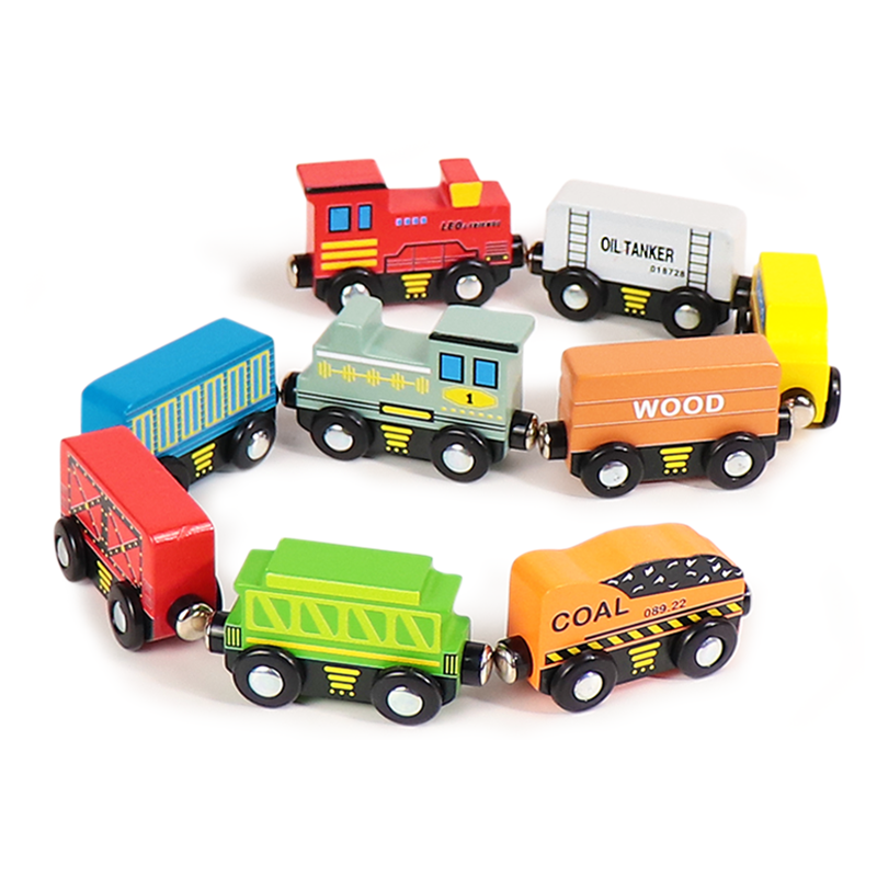 Leo and Friends Train Cars (9 pcs) - Magnetic Train, Wooden Train Toys, Train Sets For Toddlers And Kids Ages 3, 4, 5