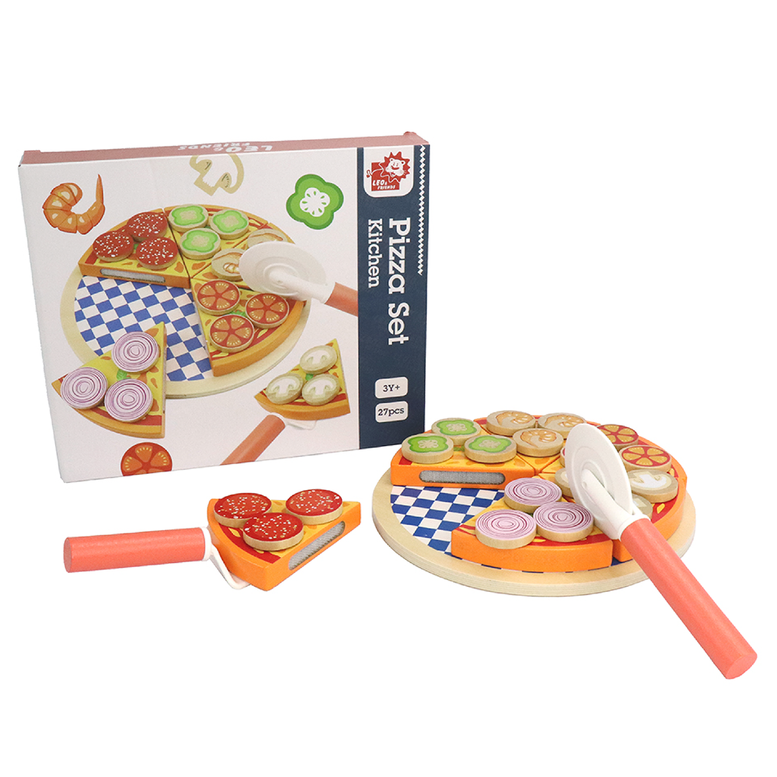 Leo & Friends 27-Piece Kid’s Pizza Toy Set | Play Pretend Pizza Toy Slices, Toppings, Pizza Cutter for Toddlers | Perfect Kid’s Cooking Toy Kit for Birthdays, Holidays