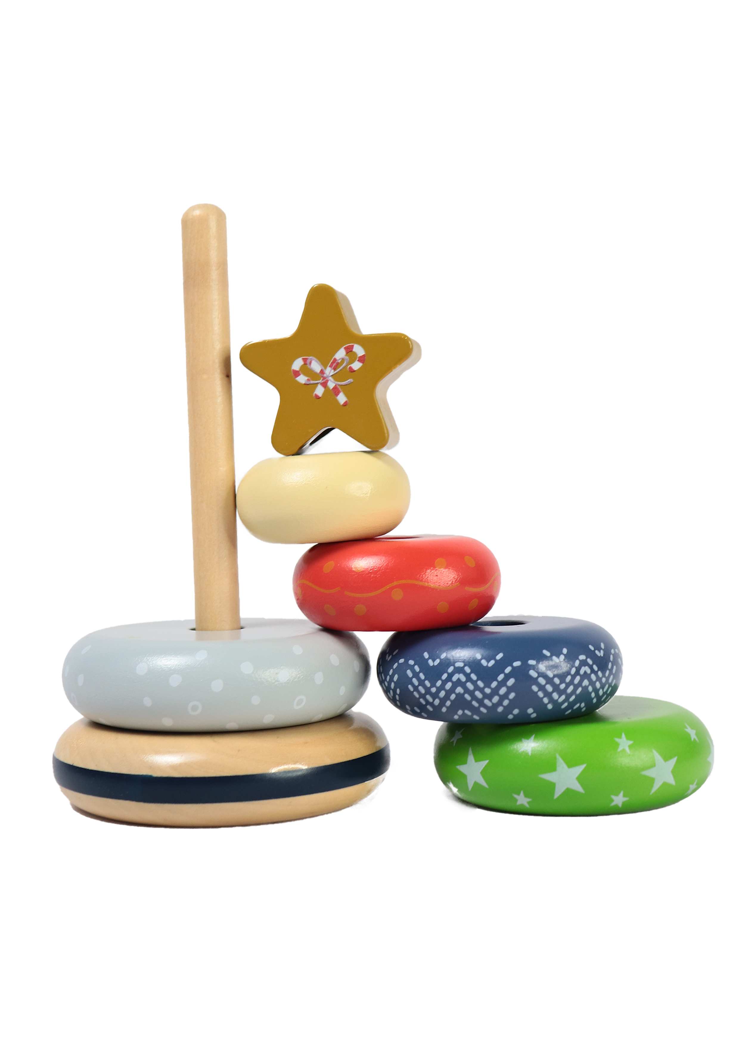 Leo & Friends Wooden Christmas Stacking Toy, 5 Wooden Rings, 1 Star On Top | Montessori-Approved Educational Kid’s Ring Stacking Tower, Perfect Christmas or Birthday Present