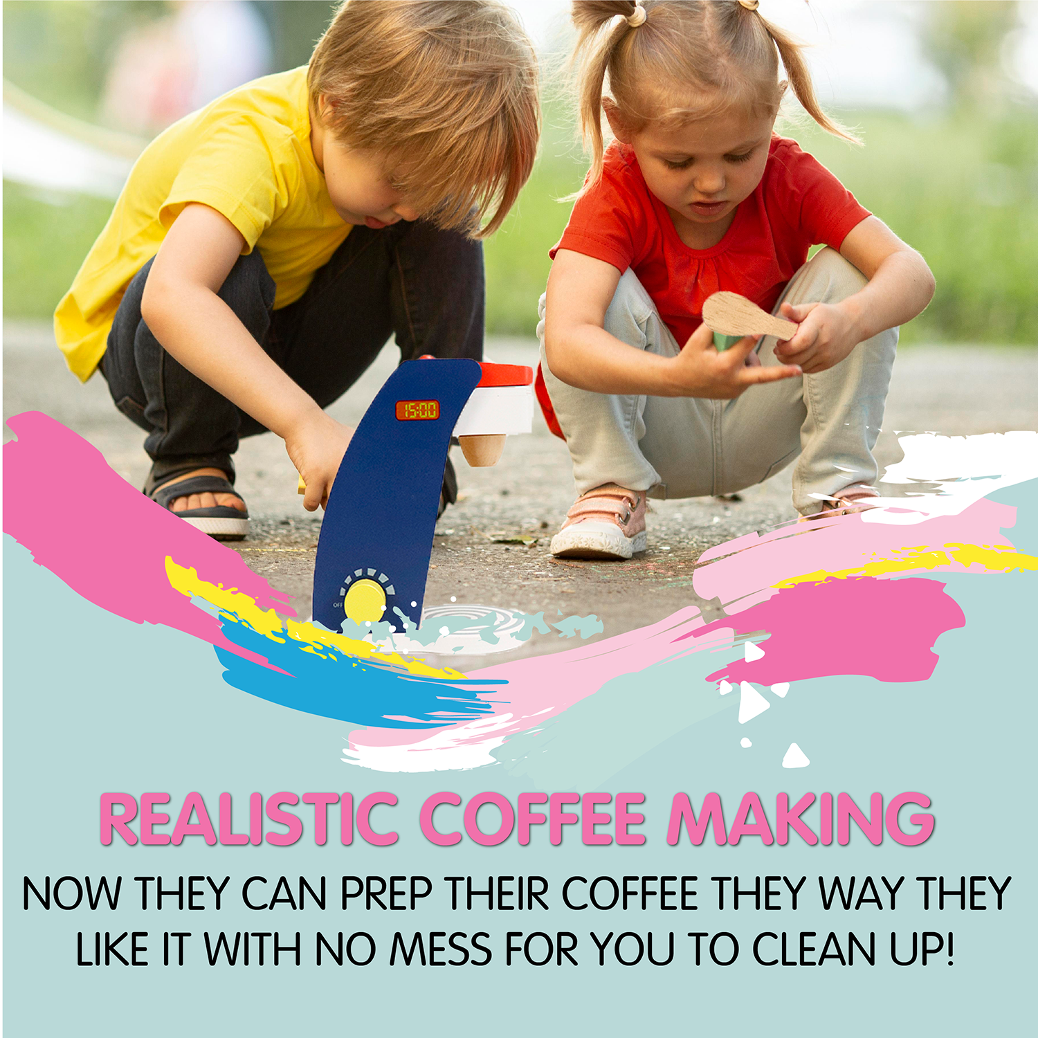 Leo & Friends Wooden Coffee Maker Set - 6 Piece Coffee Grinder Kit for Kids 3+ | Perfect Educational Wooden Play Kitchen Set Gift for Holidays & Birthdays