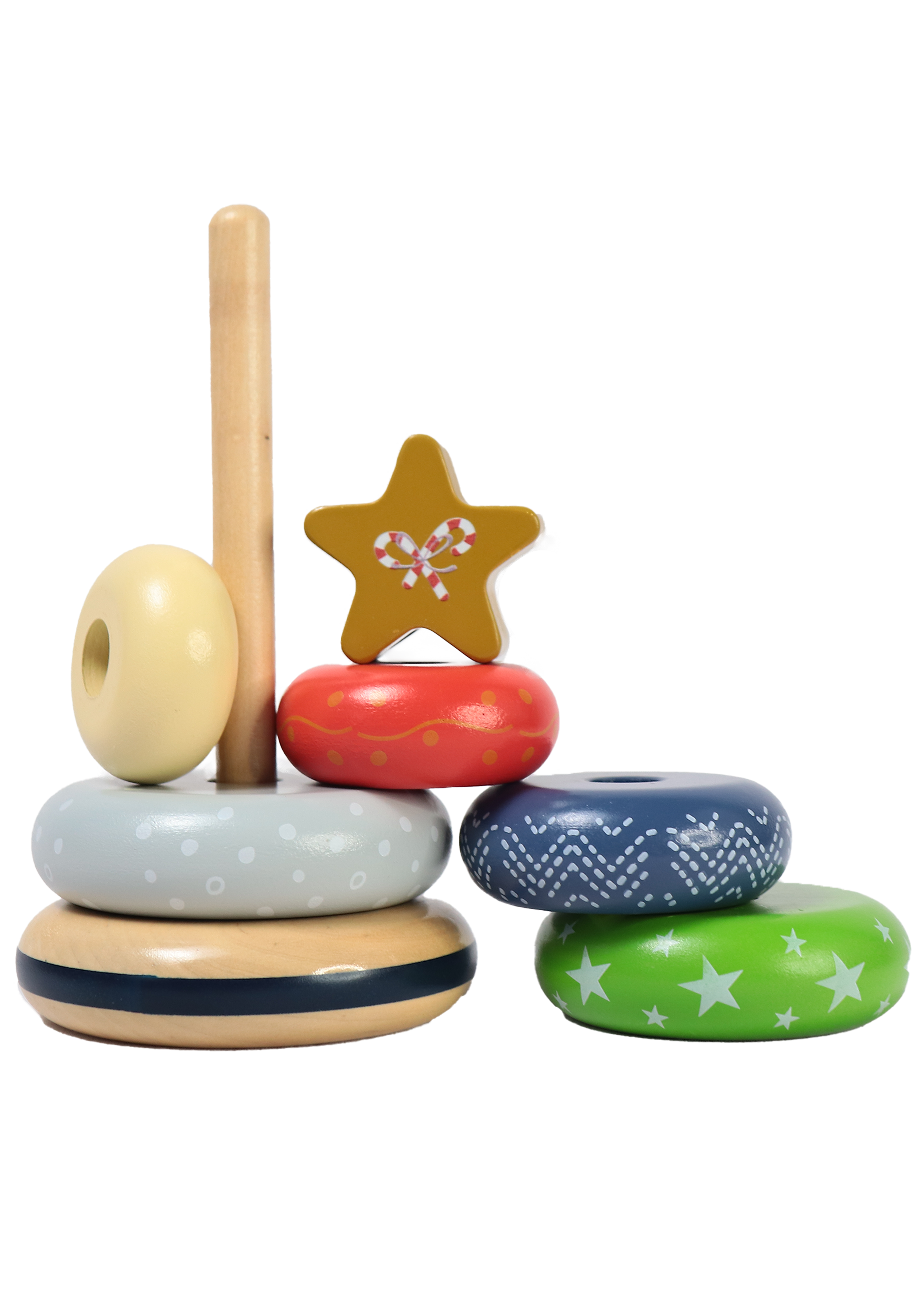 Leo & Friends Wooden Christmas Stacking Toy, 5 Wooden Rings, 1 Star On Top | Montessori-Approved Educational Kid’s Ring Stacking Tower, Perfect Christmas or Birthday Present