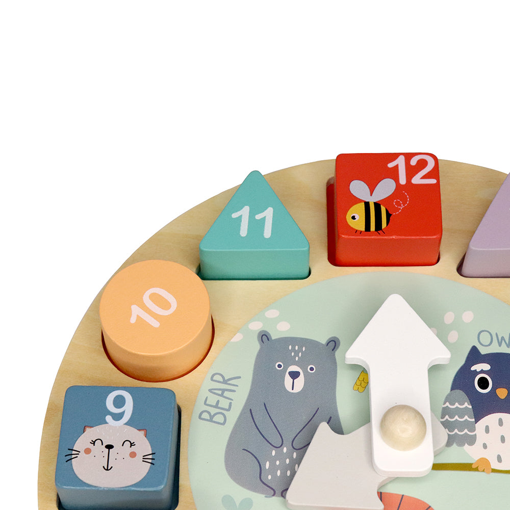 Leo & Friends Shape Sorting Clock with Removable Number Blocks 1-12 Included | Learn How to Tell Time, Premium Wooden Educational Toy | Fun Puzzle Stacking and Sorting for Children Ages 3+