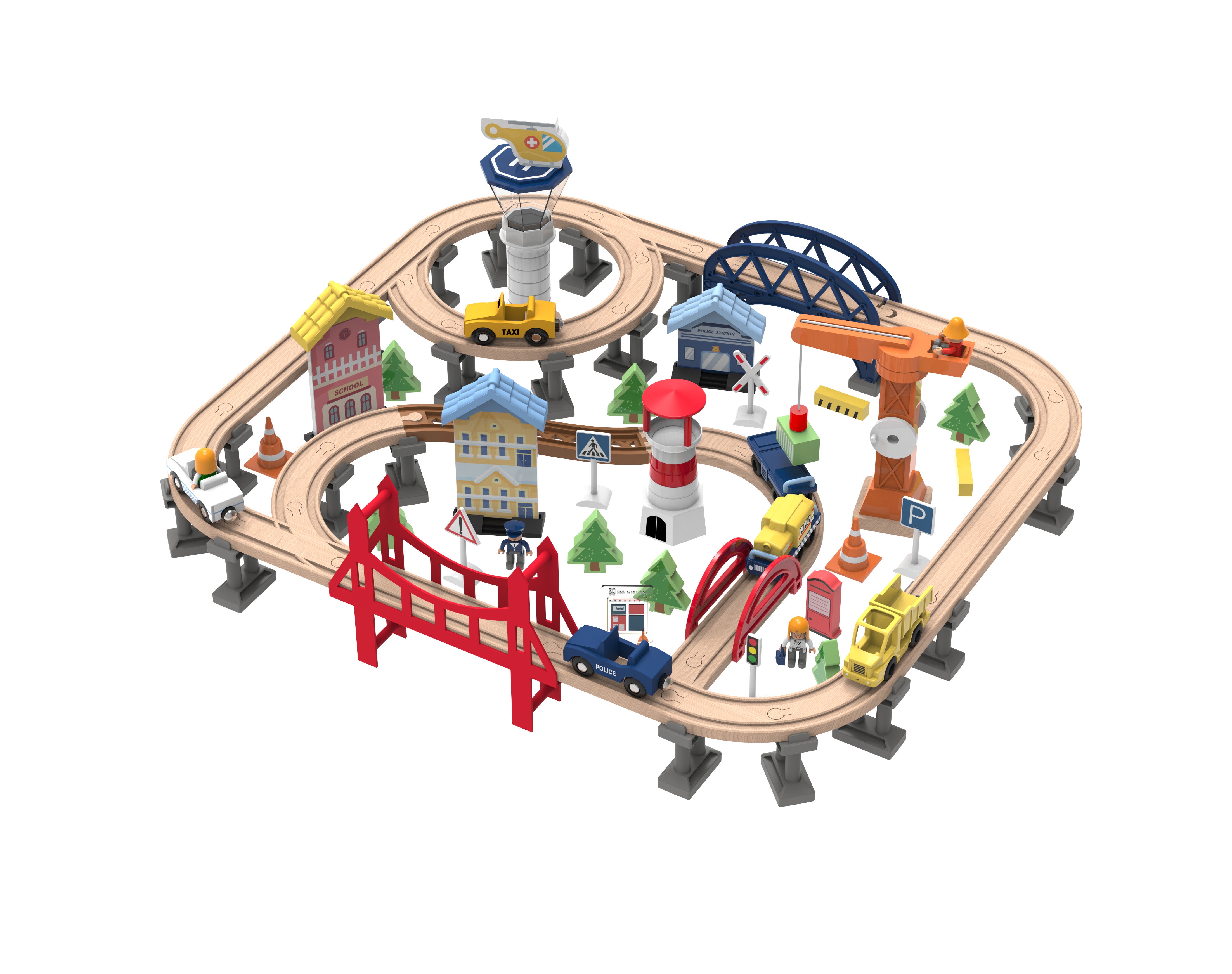 Leo and Friends Railway City Set - Creative Construction Kit for Preschoolers - Wooden Building Blocks for Kids, Educational Train Toys for Active Learning - Gifts for Children Ages 3+ - 100 Pieces
