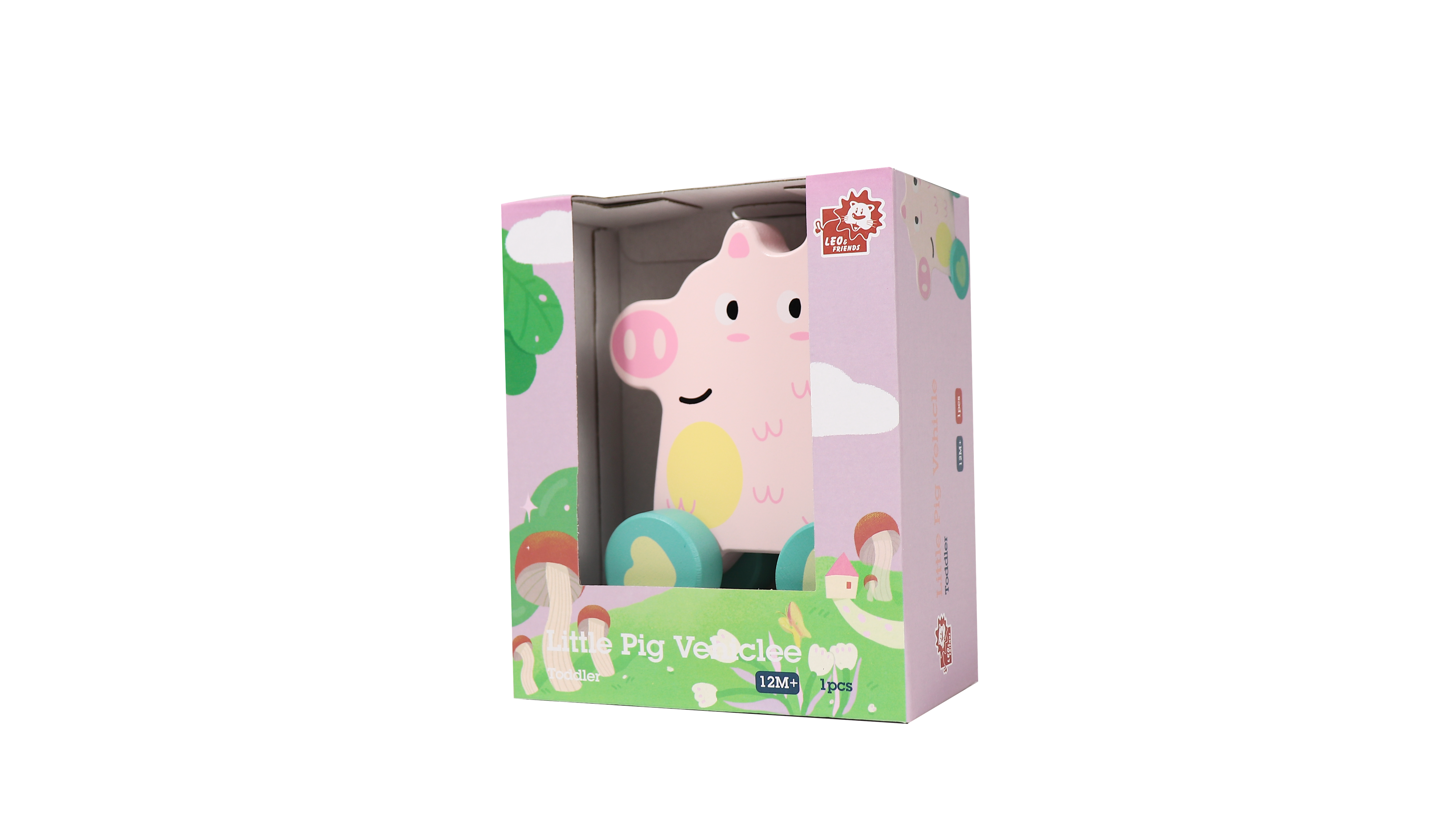 Leo & Friends Wooden Little Pig Vehicle Toy, Perfect Christmas or Birthday Present for 1 year old