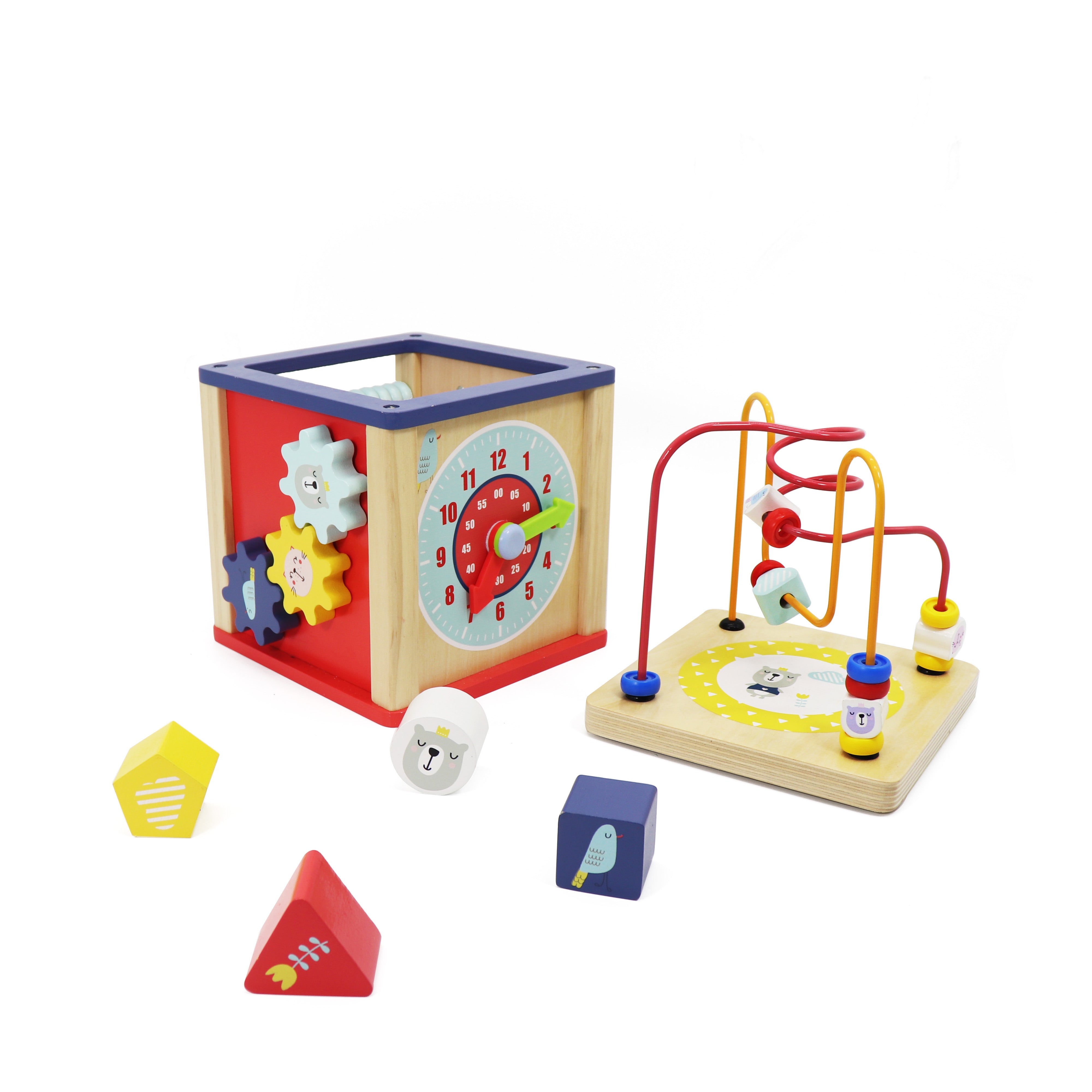 LEO & FRIENDS Wooden Activity Toy for 1, 2 Year-Old-Girls, Educational Preschool Shape Sorter and Maze Toy | Montessori Bead Maze and Versatile Kid’s Sensory Immersion Cube | Perfect Christmas or Birthday Gift