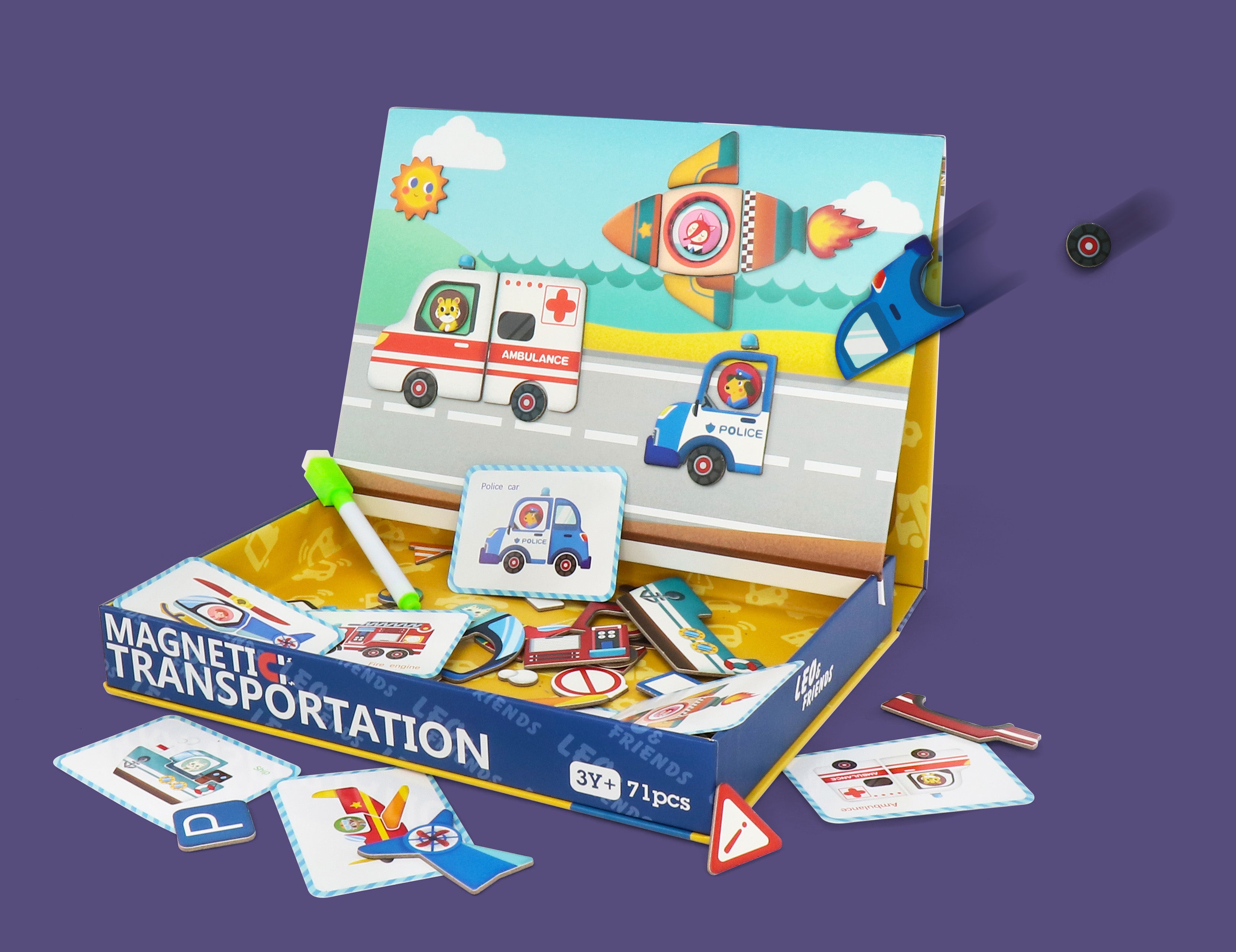 Leo & Friends Transportation Playset, 71-Pieces, Made for Kids 3-Years-Old+ | Educational Play-Pretend Vehicle Puzzle Kit, Perfect Birthday or Holiday Present