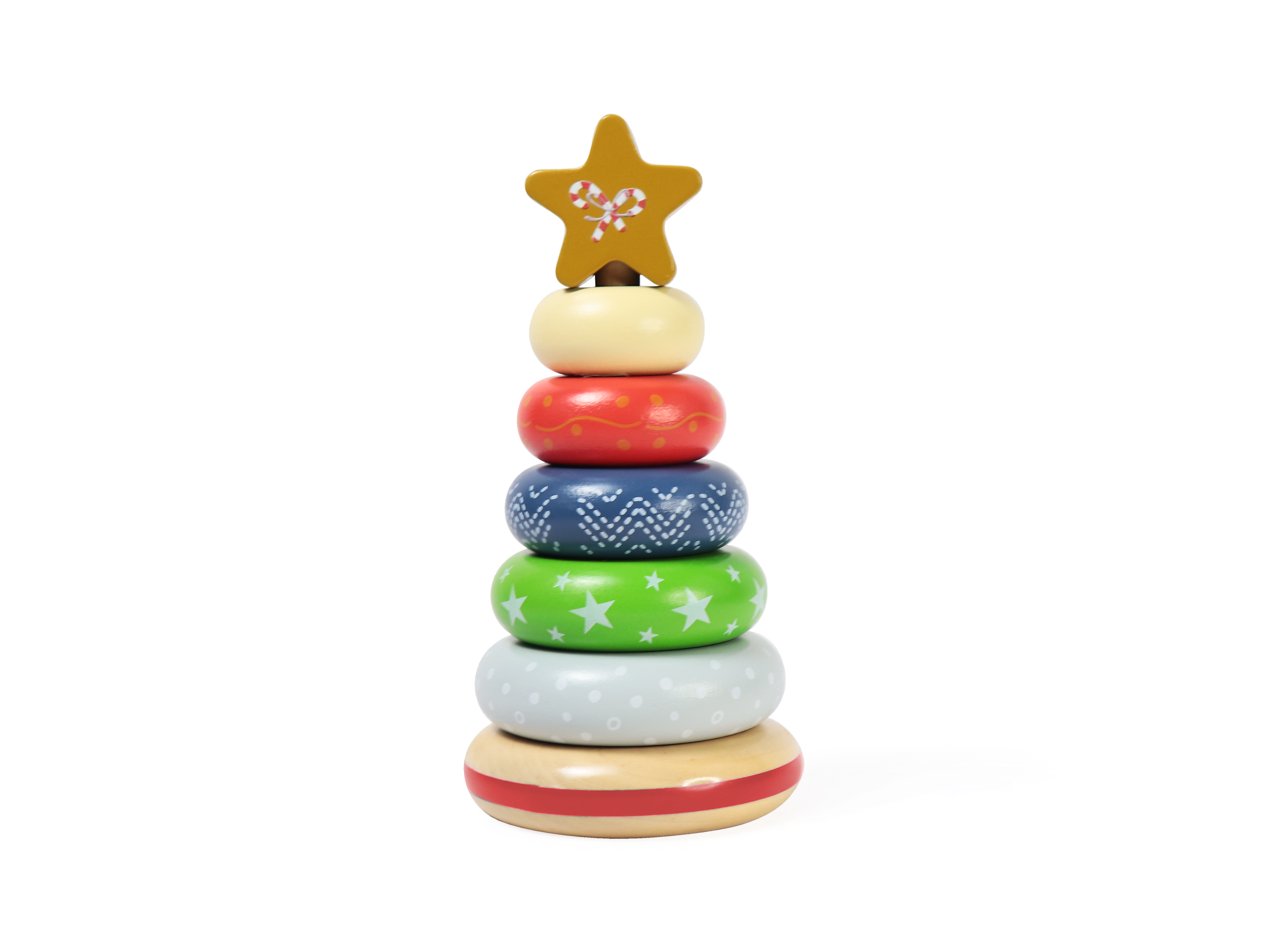 Leo & Friends Wooden Christmas Stacking Toy, 5 Wooden Rings, 1 Star On Top | Montessori-Approved Educational Kid’s Ring Stacking Tower, Perfect Christmas or Birthday Present