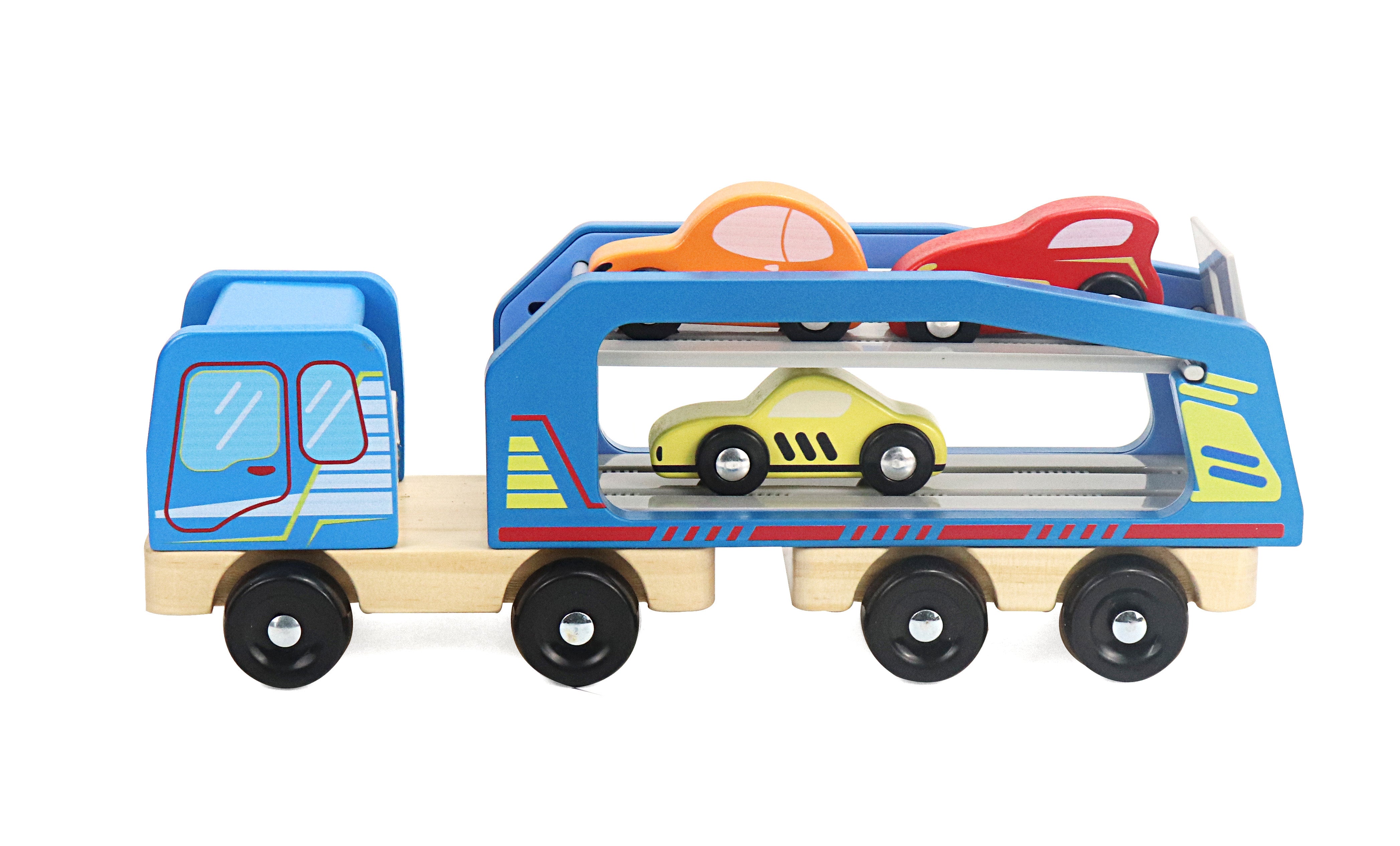 Wooden Car Carrier Set, 5-Piece Car and Carrier Truck Kid’s Set for 3-Years-of-Age or Older | Play Pretend Truck & Cars Carrier, Towing Kit, Perfect Educational Present or Preschool Toy