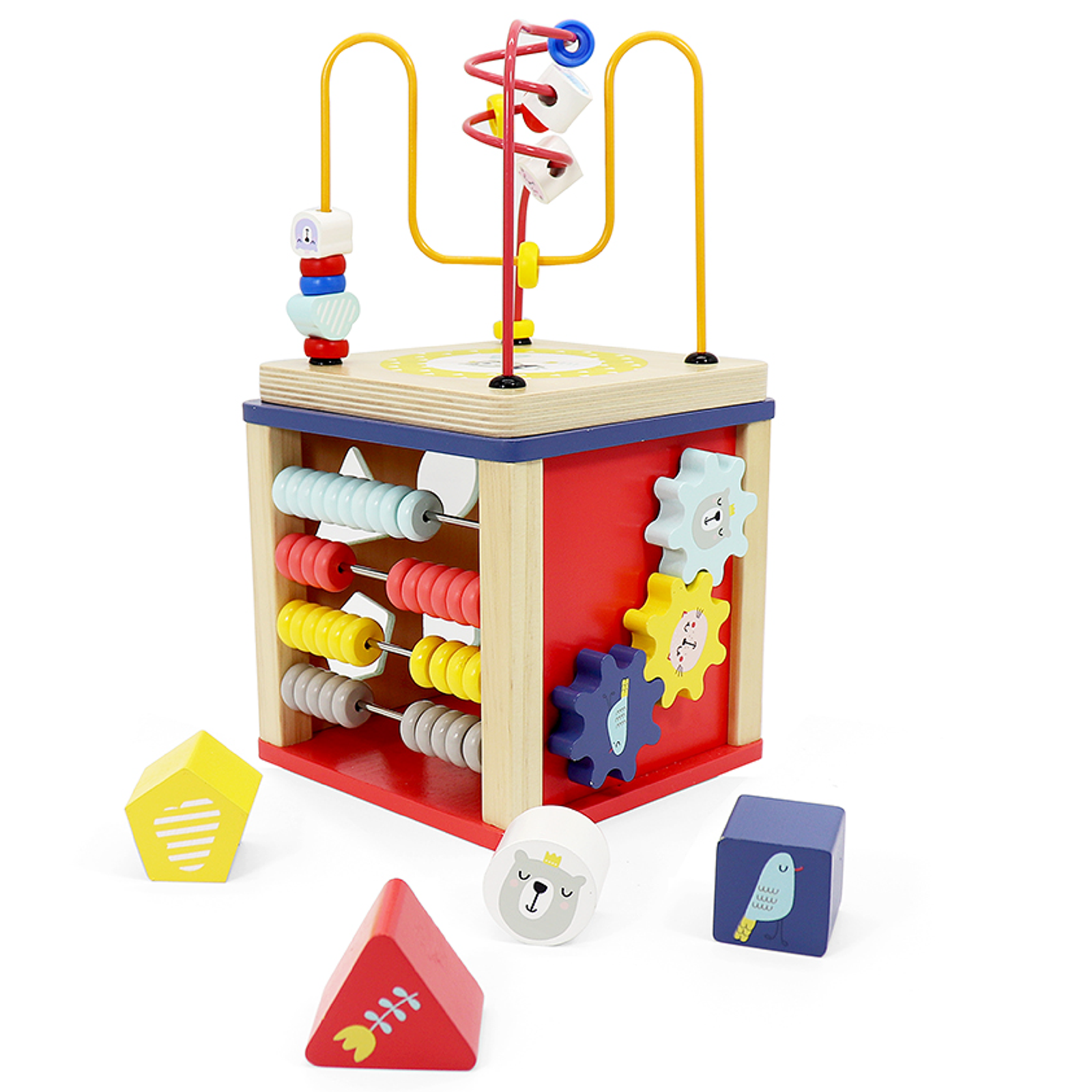LEO & FRIENDS Wooden Activity Toy for 1, 2 Year-Old-Girls, Educational Preschool Shape Sorter and Maze Toy | Montessori Bead Maze and Versatile Kid’s Sensory Immersion Cube | Perfect Christmas or Birthday Gift