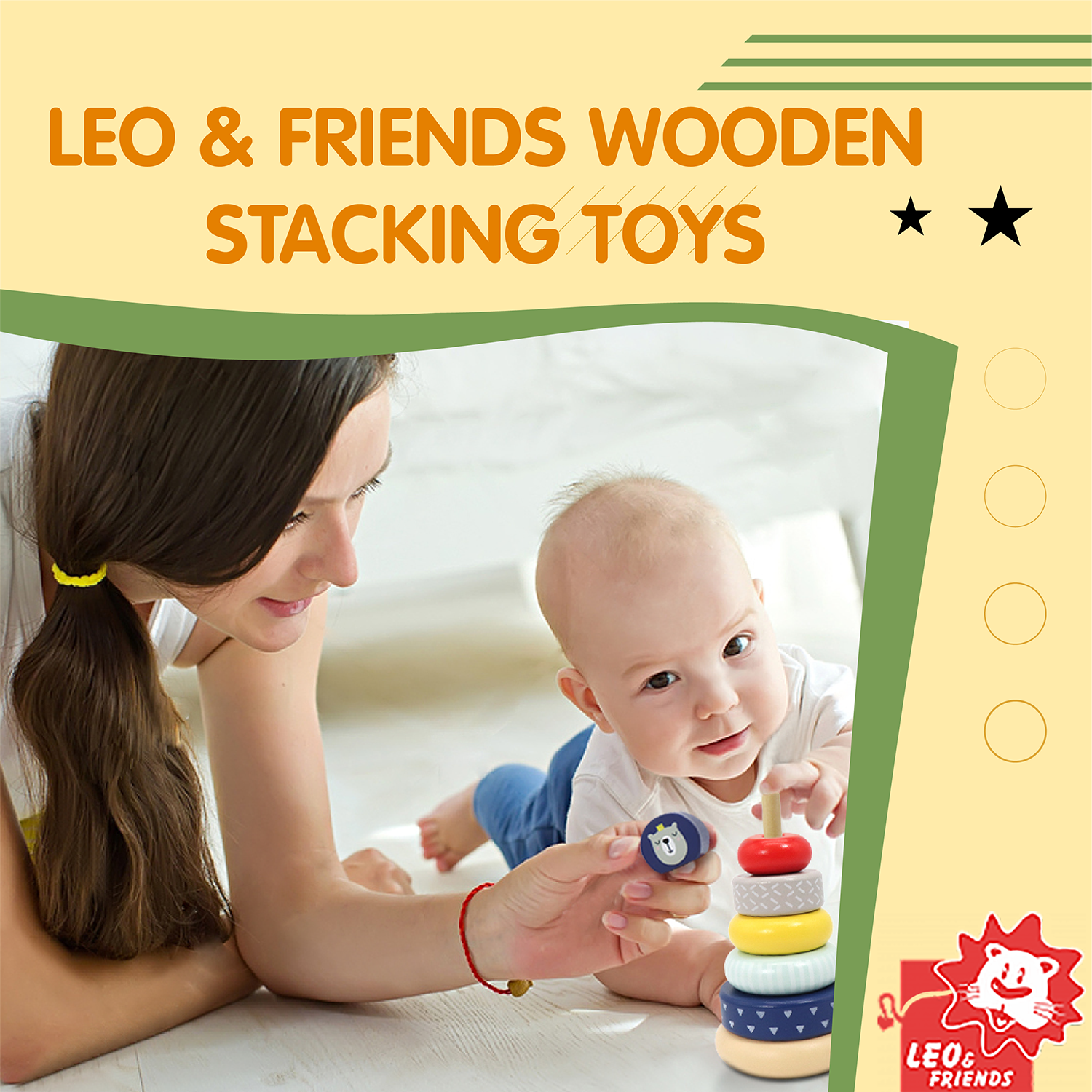 Leo & Friends Wooden Stacking Toys, 6 Wooden Rings, 1 Lion Crown On Top |  Montessori-Approved Education Kid’s Ring Stacking Tower, Perfect Christmas or  Birthday Present