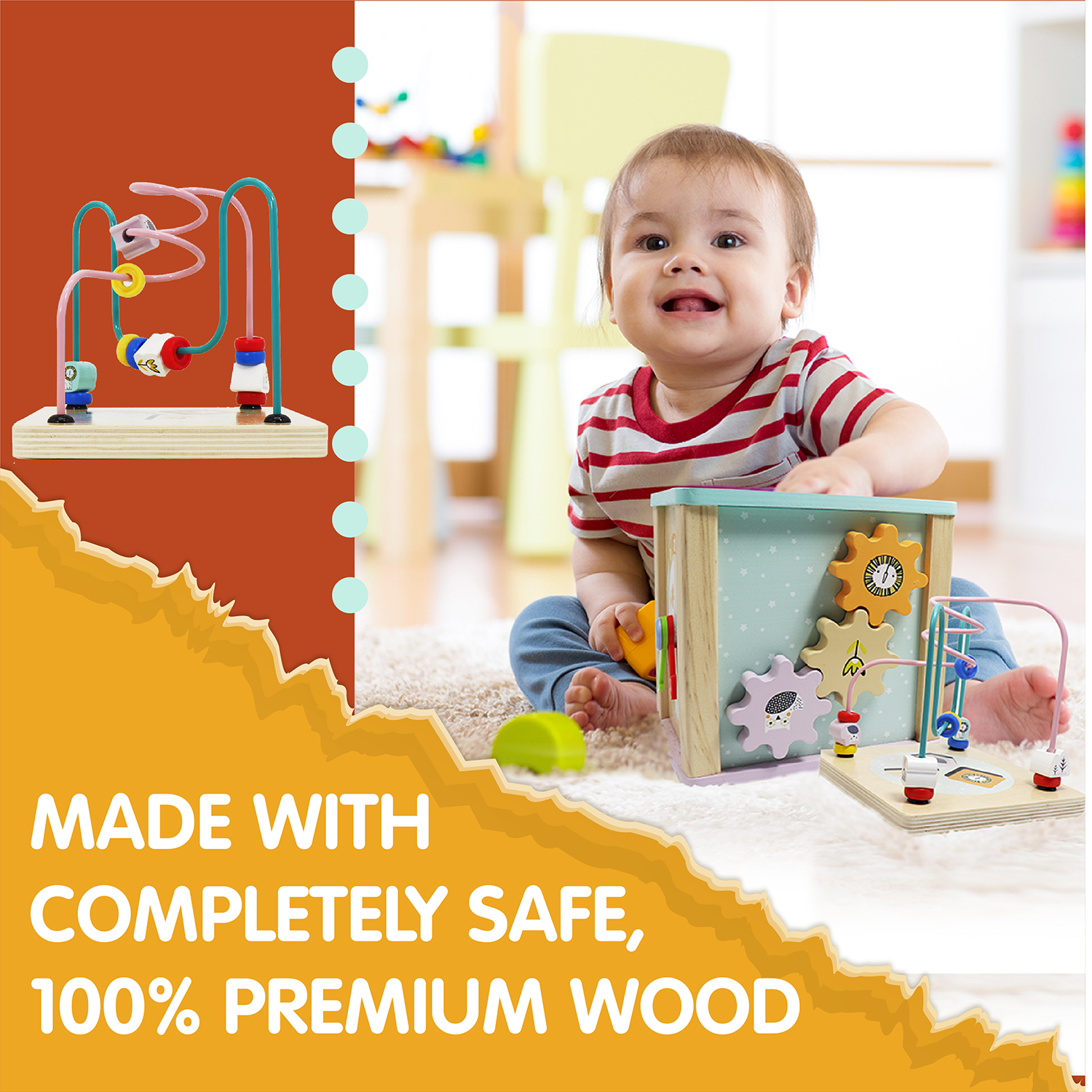 LEO & FRIENDS Wooden Activity Toy for 1, 2 Year-Old-Girls, Educational Preschool Shape Sorter and Maze Toy | Montessori Bead Maze and Versatile Kid’s Sensory Immersion Cube | Perfect Christmas or Birthday Gift