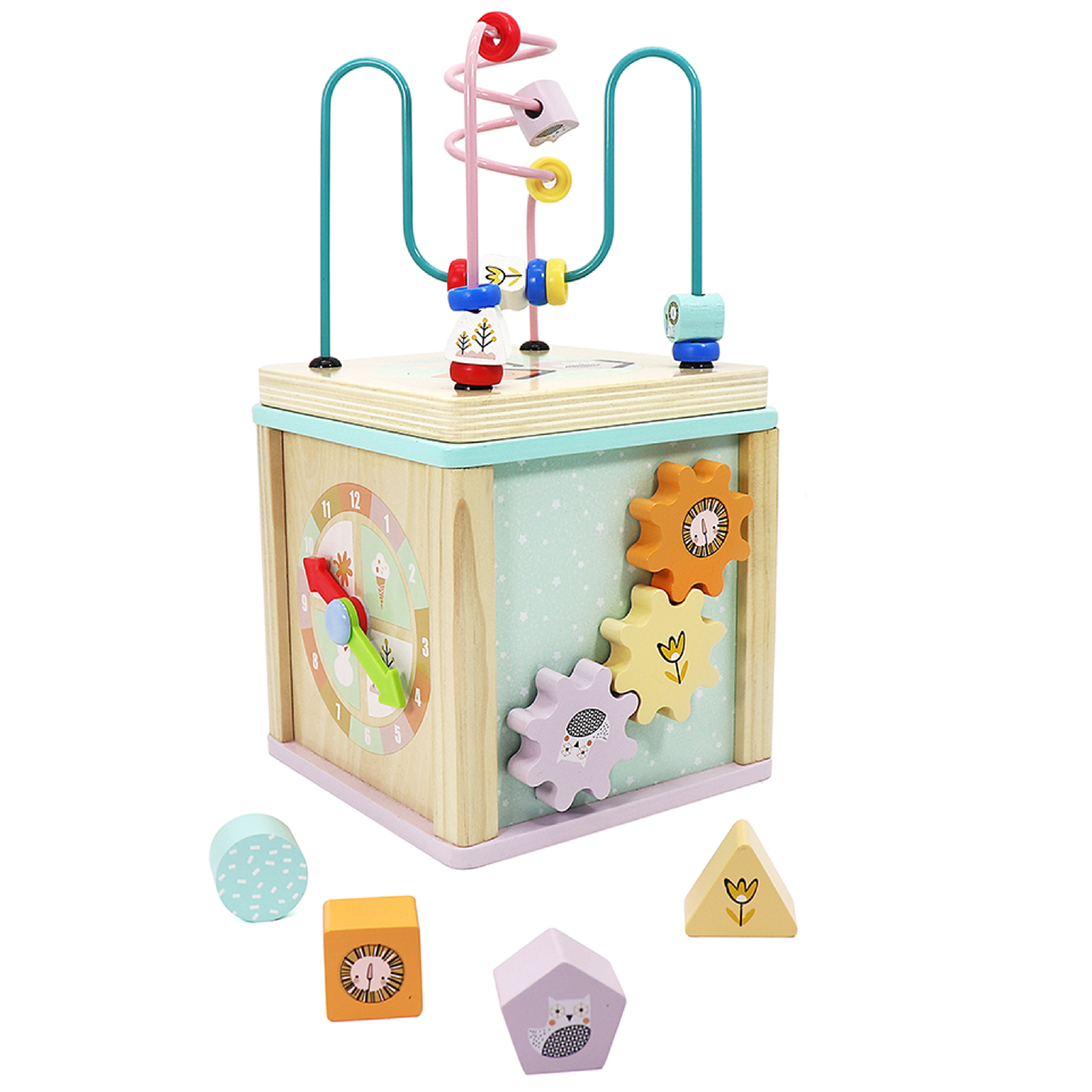 LEO & FRIENDS Wooden Activity Toy for 1, 2 Year-Old-Girls, Educational Preschool Shape Sorter and Maze Toy | Montessori Bead Maze and Versatile Kid’s Sensory Immersion Cube | Perfect Christmas or Birthday Gift