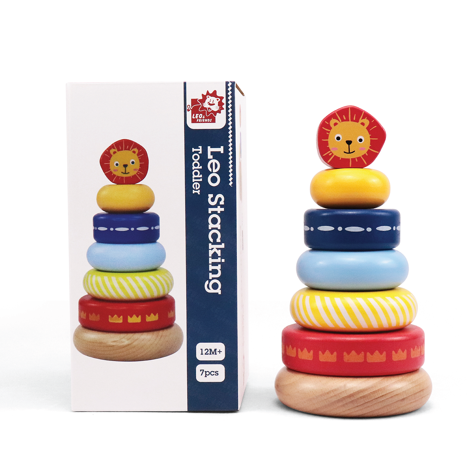 Leo Stacking Toddler Ring Tower, Made for Kids 12 Months+, 7-Piece Blue Wooden Stacker Puzzle, Perfect Birthday or Holiday Present | Promotes Hand-Eye Coordination and Imaginative Play