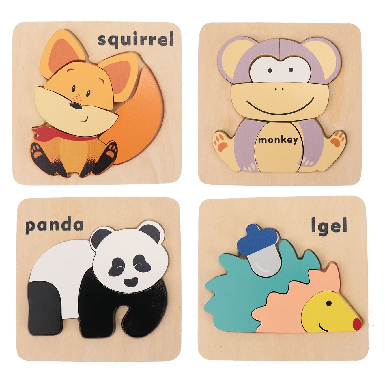 Wooden Zoo Animal Puzzle Kit for Boys and Girls, Includes 25 Different Pieces and 1 Panda, 1 Monkey, 1 Hedgehog, and 1 Squirrel | Educational Children’s Building Peg Puzzle Toy, Perfect Birthday Present
