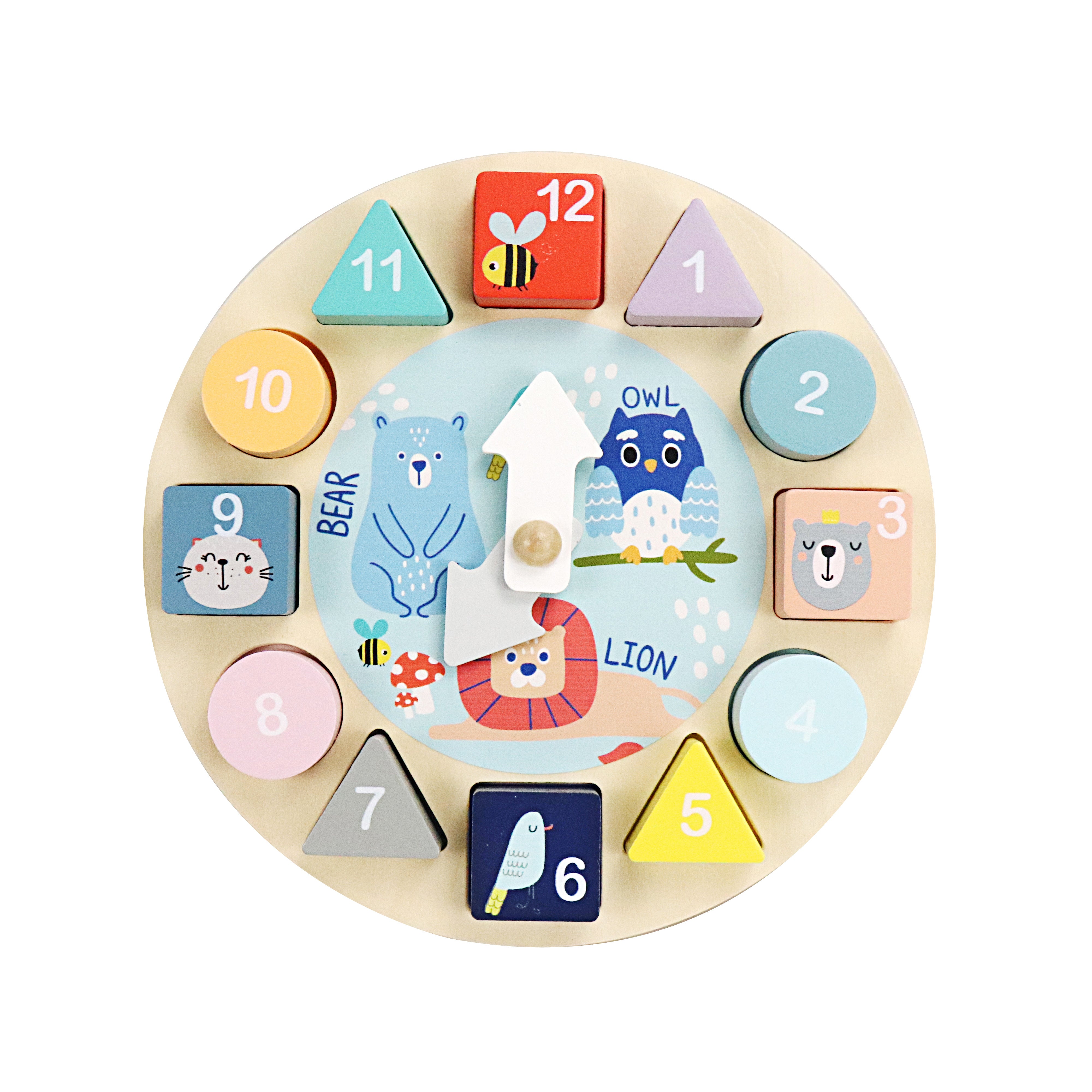 Leo & Friends Shape Sorting Clock with Removable Number Blocks 1-12 Included | Learn How to Tell Time, Premium Wooden Educational Toy | Fun Puzzle Stacking and Sorting for Children Ages 3+