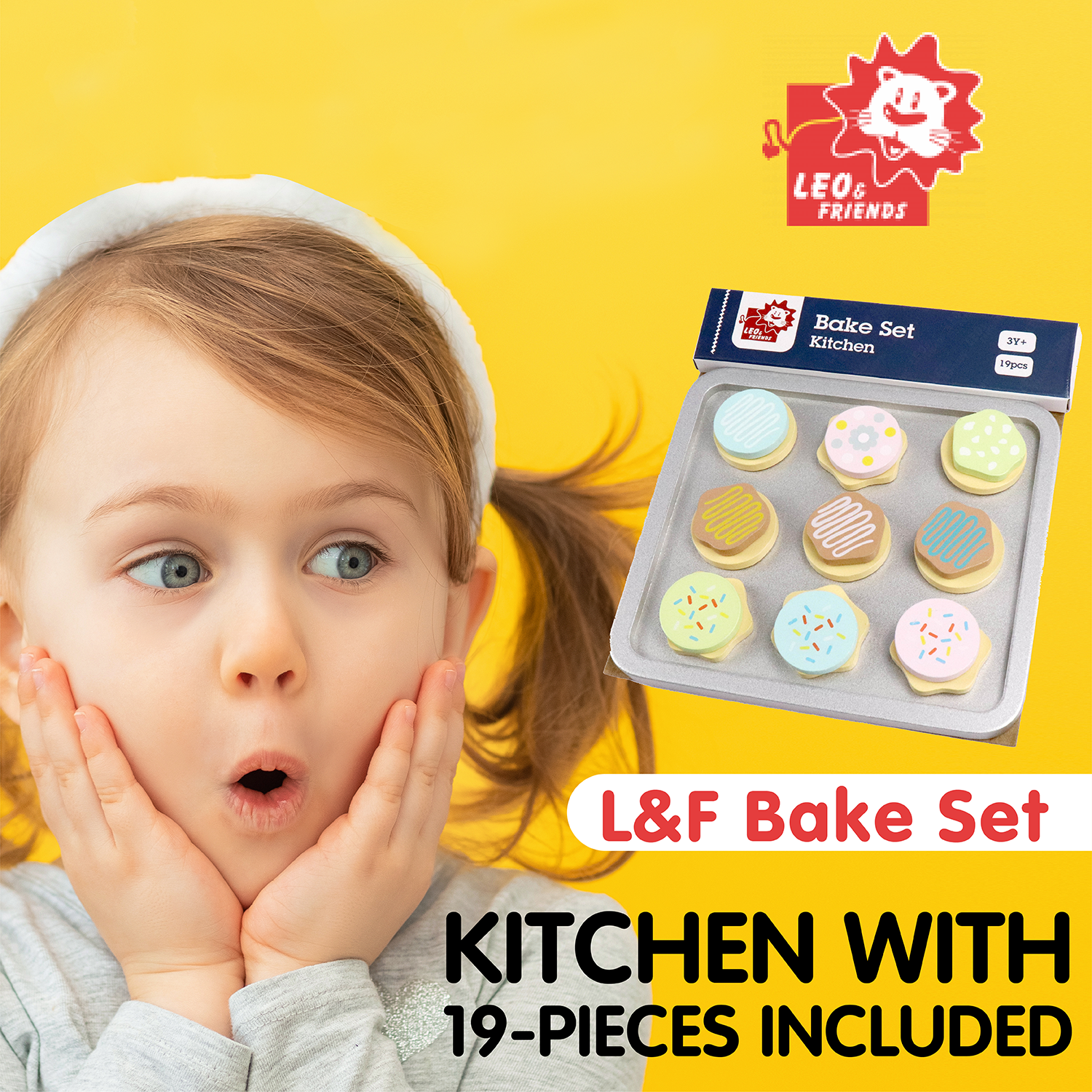 L&F Bake Set Kitchen with 19-Pieces Included, Made for Toddlers 3-Years+ | 9 Cookies, 9 Frostings, 1 Bake Sheet | Perfect Development Baking Toy for Birthdays, Preschool, Holidays