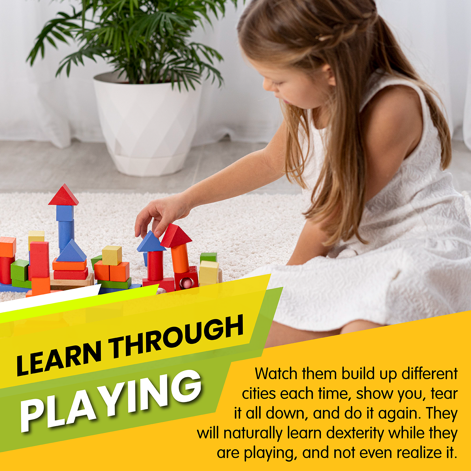 Wooden City Building Block Toy 100-Piece Set, City Construction Stacking Shape Recognition Set, with Buildings, Vehicles, Roads, People & More | Educational Kid’s Toy for Preschool or Presents