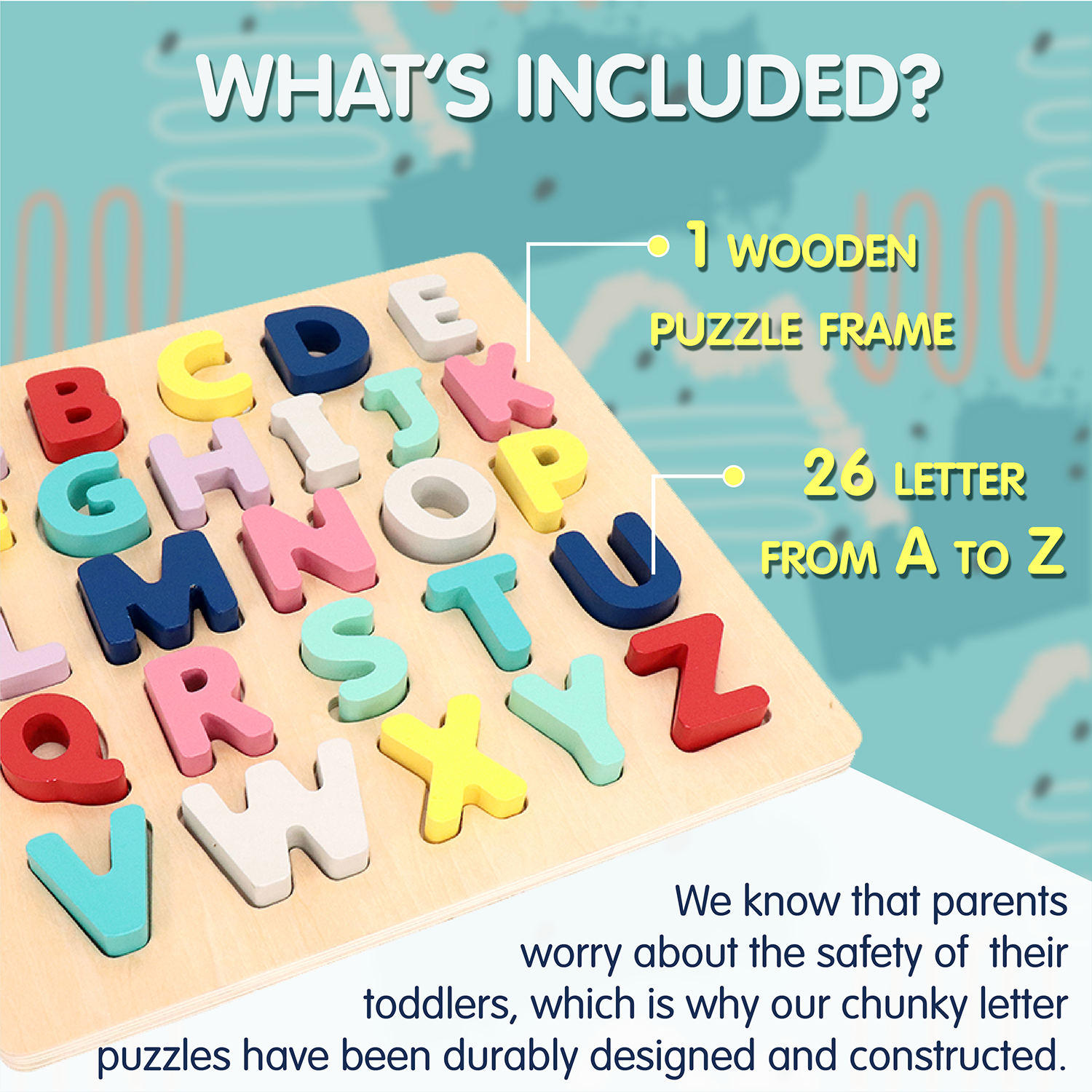 Leo & Friends Wooden Chunky Alphabet Puzzle for Toddlers, Preschoolers | Chunky ABC Blocks and Puzzle Board for Kids 3+ | Learn Letters, Spelling, Sounds, and Building Sentences with the Perfect Puzzle Gift for Kids