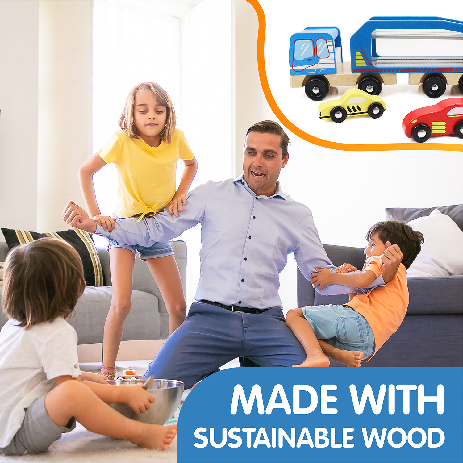 Wooden Car Carrier Set, 5-Piece Car and Carrier Truck Kid’s Set for 3-Years-of-Age or Older | Play Pretend Truck & Cars Carrier, Towing Kit, Perfect Educational Present or Preschool Toy