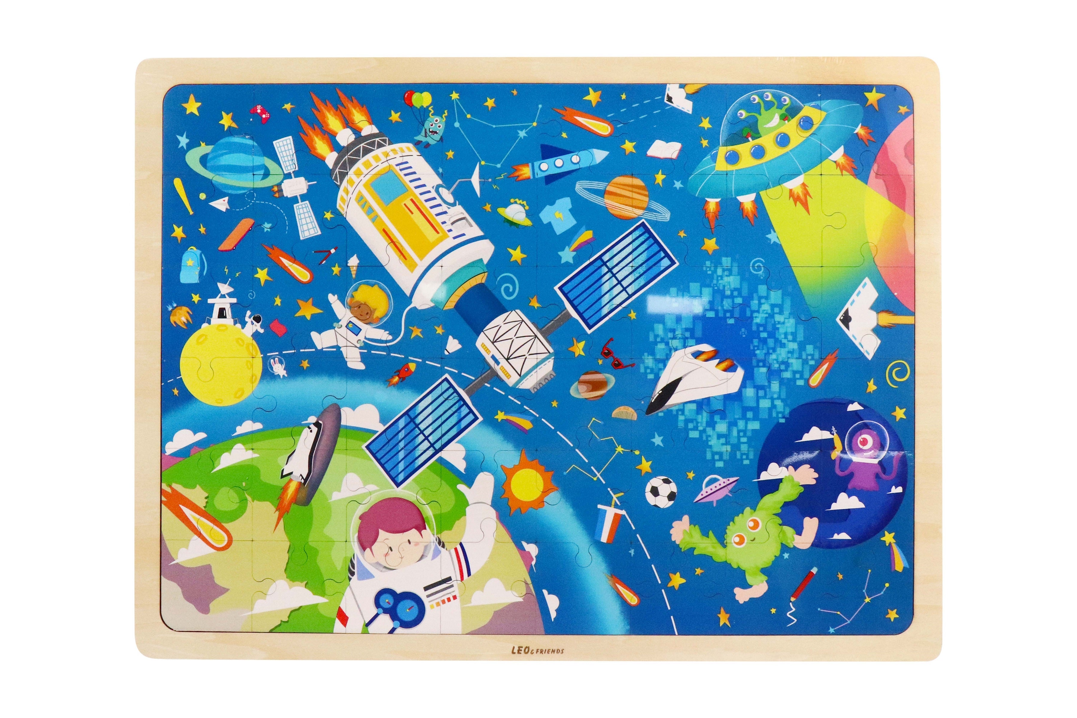 Leo & Friends Space Exploration Kid’s Puzzle, 48-Pieces for 3-Years-Old+ | Promotes Dexterity, Problem-Solving, and Creativity | Durable Wooden Puzzle Kit, Educational Gift for Kids Ages 3-6