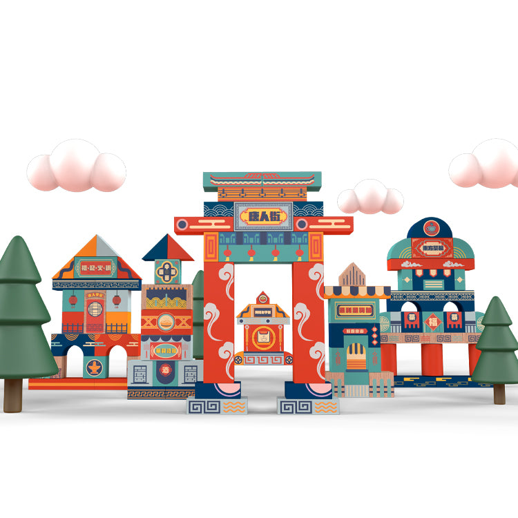 Leo & Friends Chinatown Creative Blocks, Colorful Chinatown-Inspired Building Blocks for Toddlers, Children