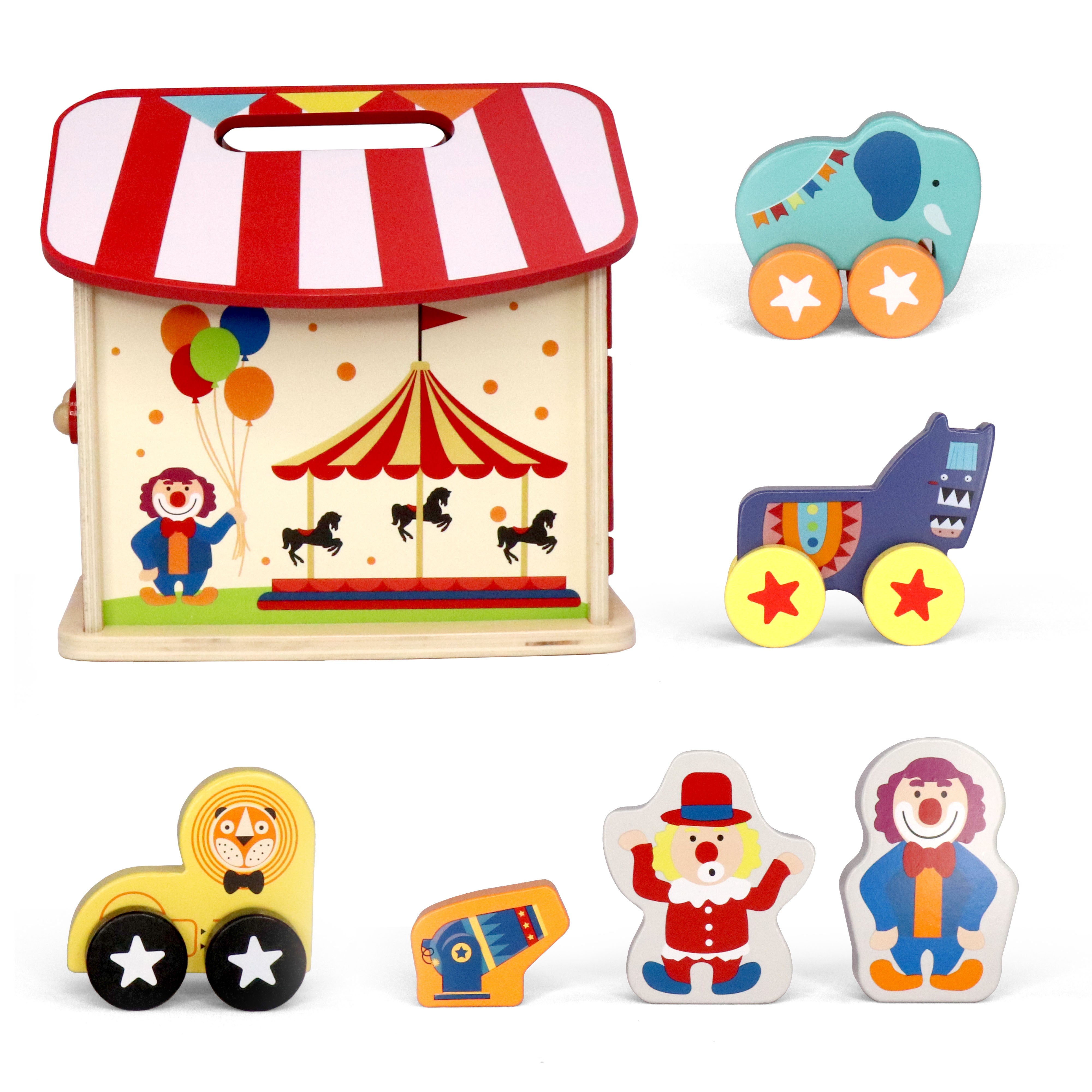 L&F Circus Doll House, 7 Pieces of Wooden, Non-Toxic Circus Parts, Perfect for Kids Ages 3 and Up | Build, Sort, and Organize, Box Circus for Preschoolers | Great Birthday or Christmas Present