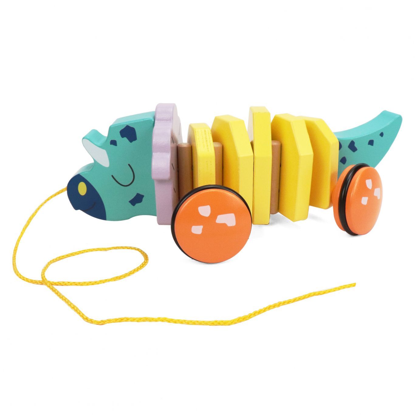 Leo & Friends Pull Along Walking Triceratops Wooden Toy for Boys and Girls | Flexible Dino Walk Along Toy, Pushes and Pulls | Rubbed Rimmed Wheels for Educational Fun, Perfect Birthday or Holiday Gift