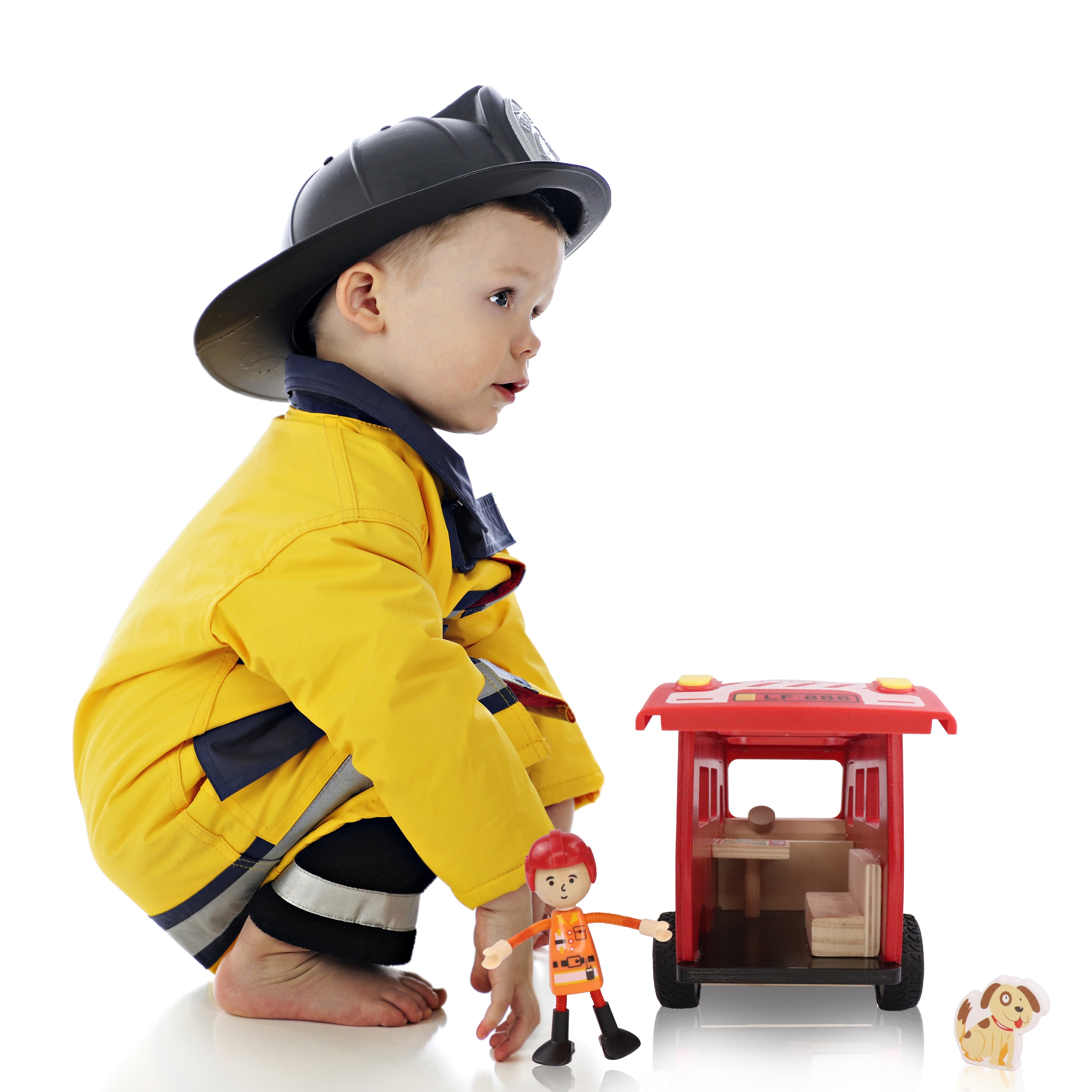 L&F Fire Truck Play Set, 3-Piece Wooden Play Kit with Fire Truck, Firefighter, and Dog Included | 3-Years and Older, Perfect for Preschoolers, Development Learning Toys