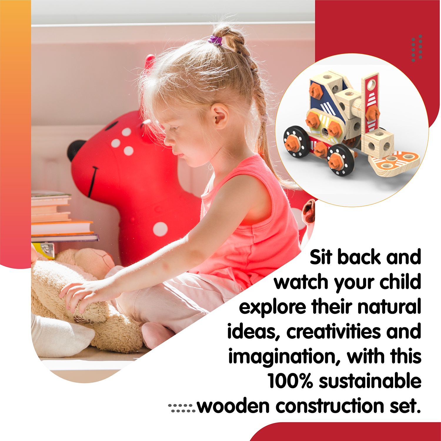 Leo & Friends Builder Set, 72-Piece Toddler Play Kit for Boys and Girls | Wooden Builder Construction Set, Perfect Birthday or Holiday Present | Safe, Non Toxic Sustainable Wood and Water-Based Paint Used