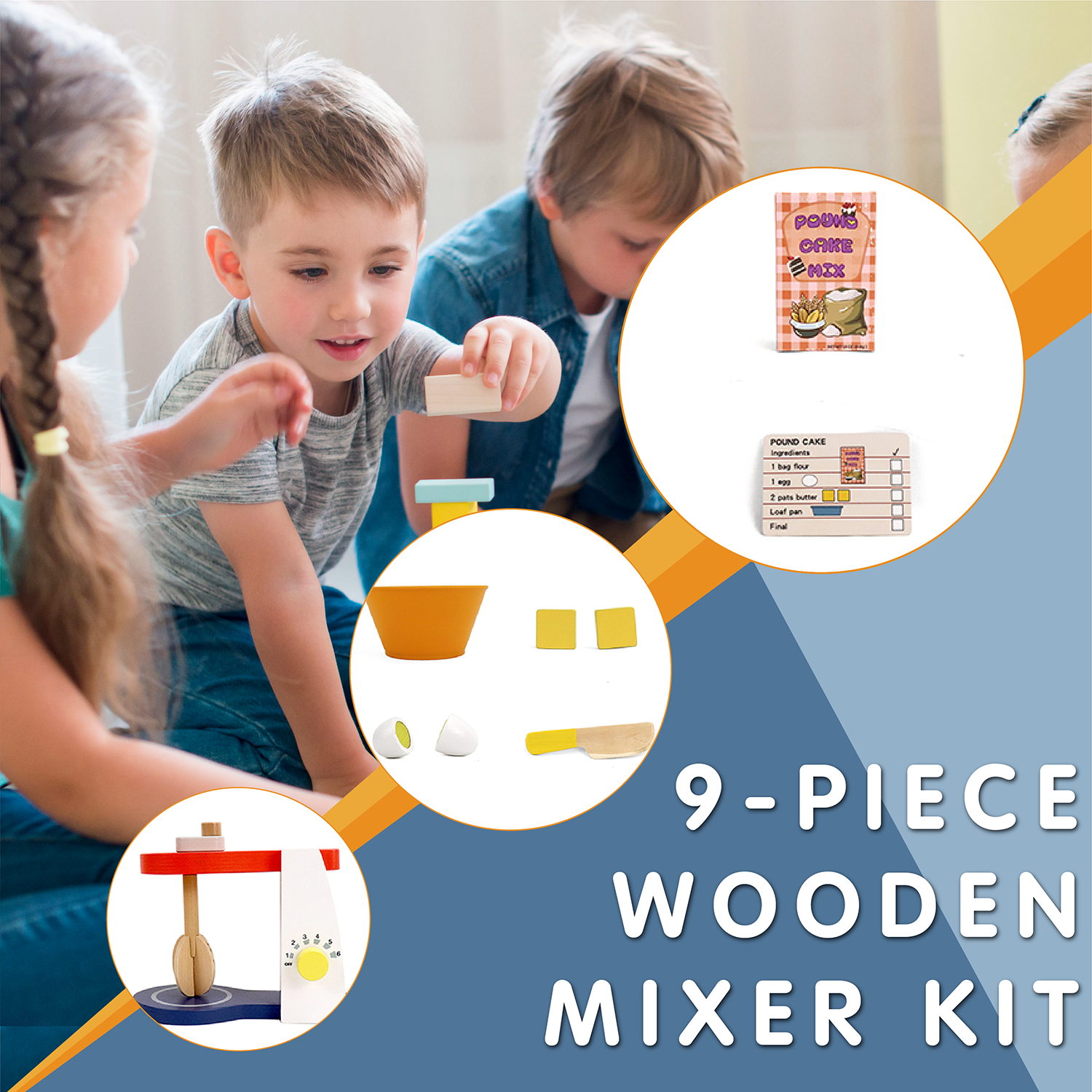 Leo & Friends Wooden Mixer Set - Make-A-Cake Mixer Kit with Hand Crank Mixer | Perfect Christmas, Birthday Present for Kids Ages 3 and Older