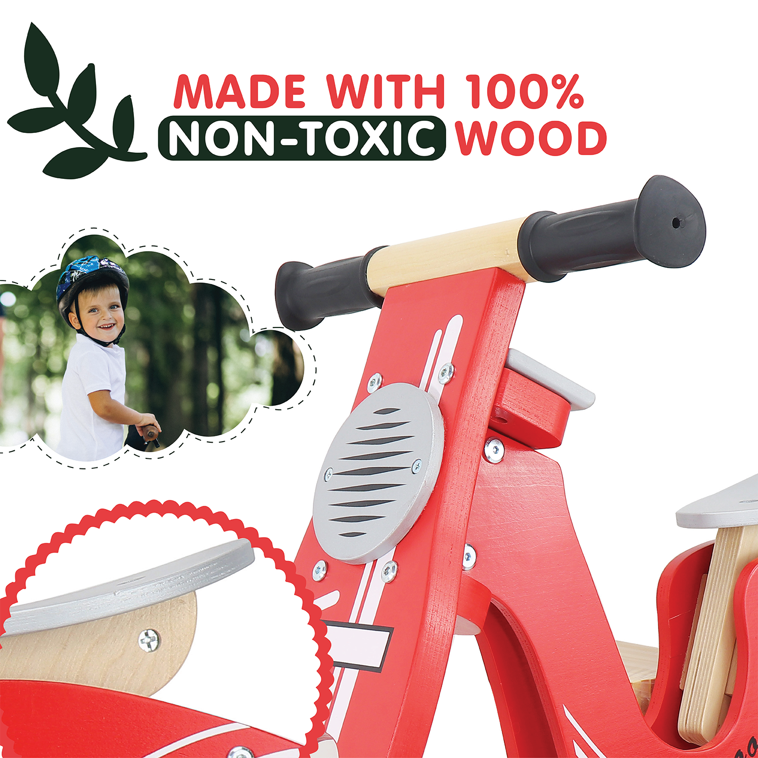 Kid’s Wooden Red Scoot Bike, Wonder Scooter Ride | Boys and Girls Toddler Balance Bike, Glider Style Wood Frame, No Pedal, for Kids 3, 4, 5, and 6-Years-Old | Perfect Birthday Present