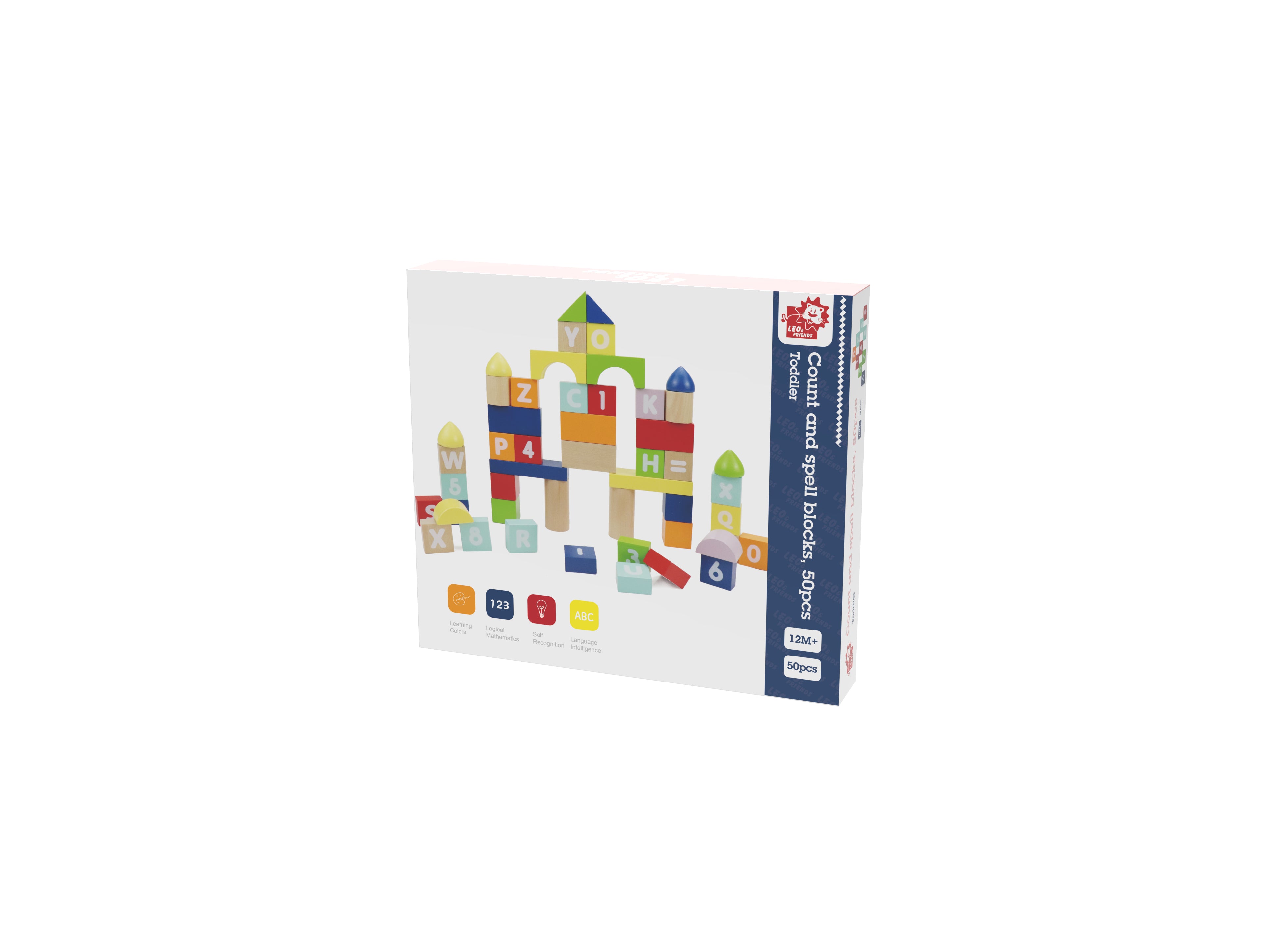 Count and Spell Block Set, 50-Piece Wooden Number and Letter Stacking Toy Kit for Ages 12-Months+ | Building Blocks for Toddlers, Learn Counting, Spelling, Sorting, Organization, Fine Motor Skills | For Boys and Girls