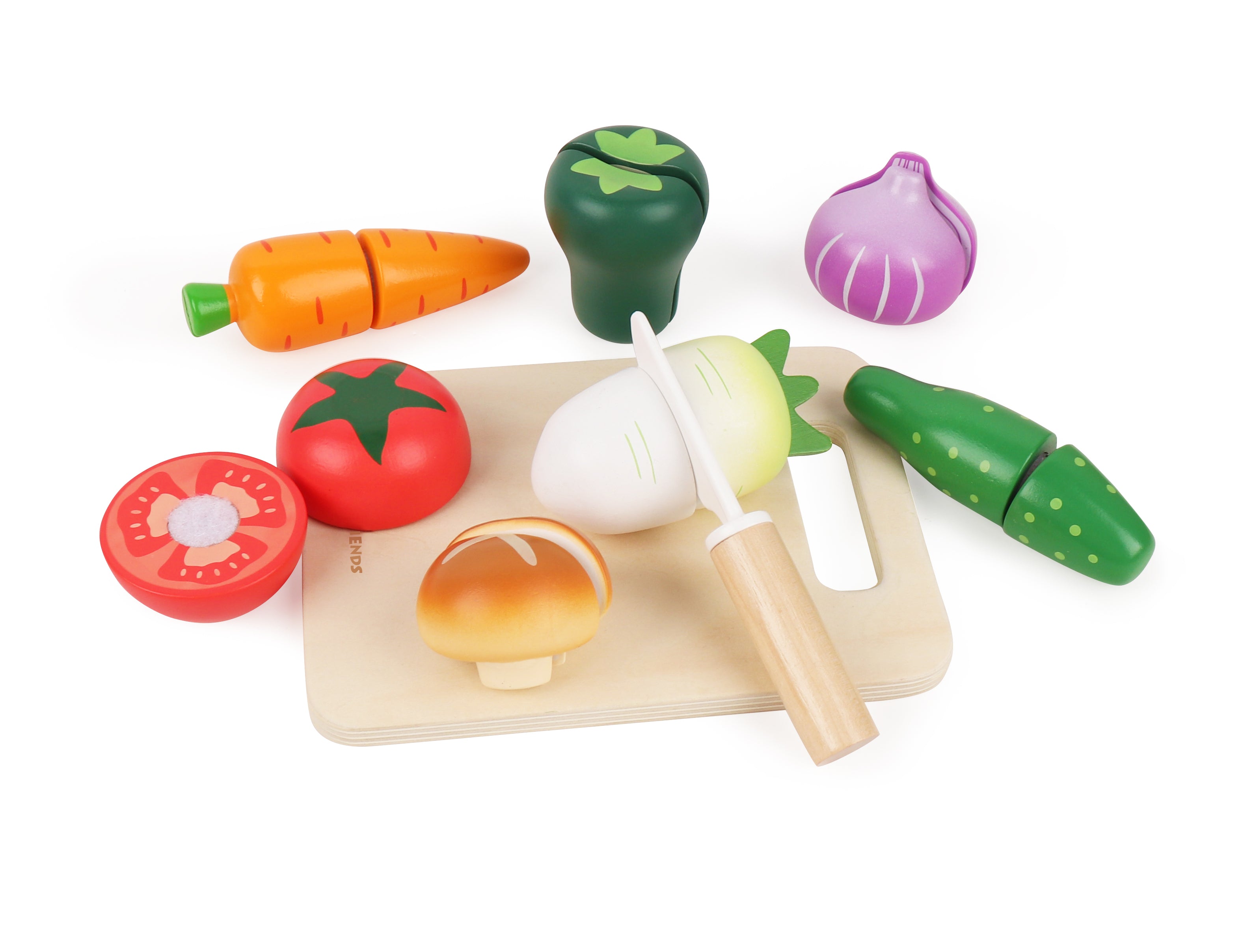 Leo and Friends Wooden Wooden Play Food Set for Toddlers - Vegetable Cutting Set for Boys & Girls - Educational Pretend Play Food with Knife and Chopping Board - Perfect Gift for Kids