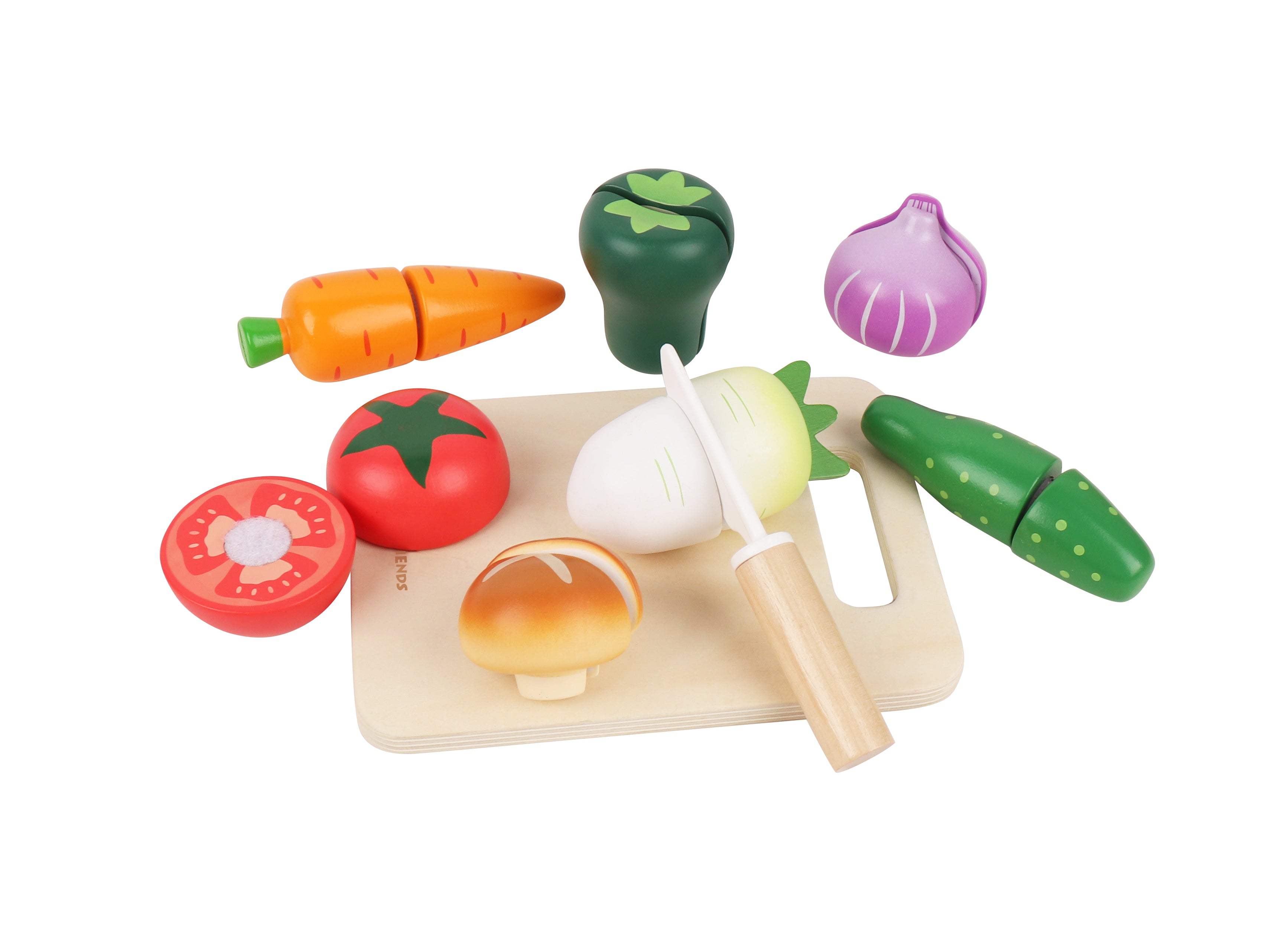 Leo and Friends Wooden Wooden Play Food Set for Toddlers - Vegetable Cutting Set for Boys & Girls - Educational Pretend Play Food with Knife and Chopping Board - Perfect Gift for Kids