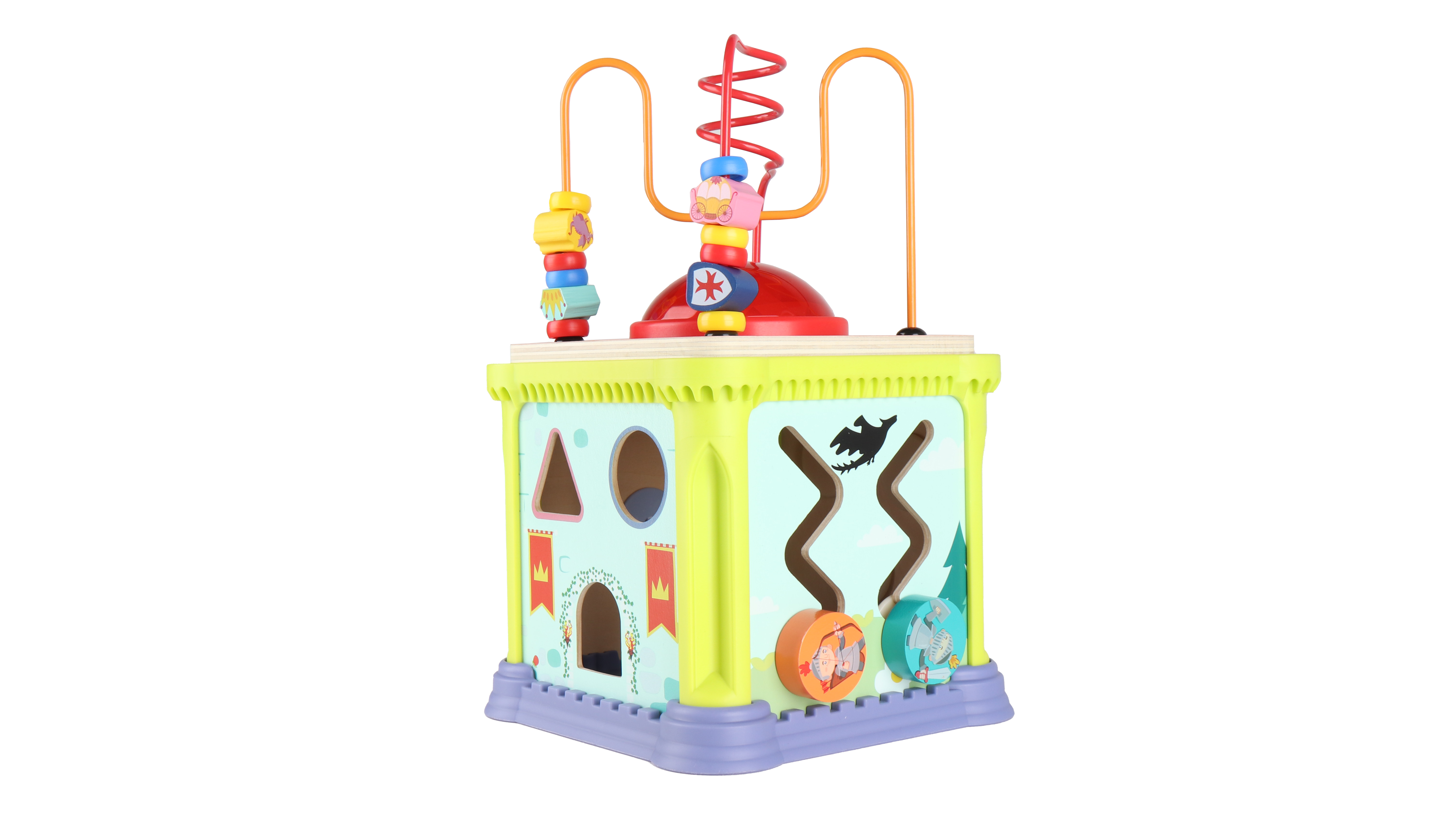 Leo and Friends Wooden Castle Activity Cube |Montessori Baby Wooden Activity Cube with Lights, Sounds & Shapes | Sensory Bead Maze for Toddlers 1-3 | Early Development Toys for Boys & Girls