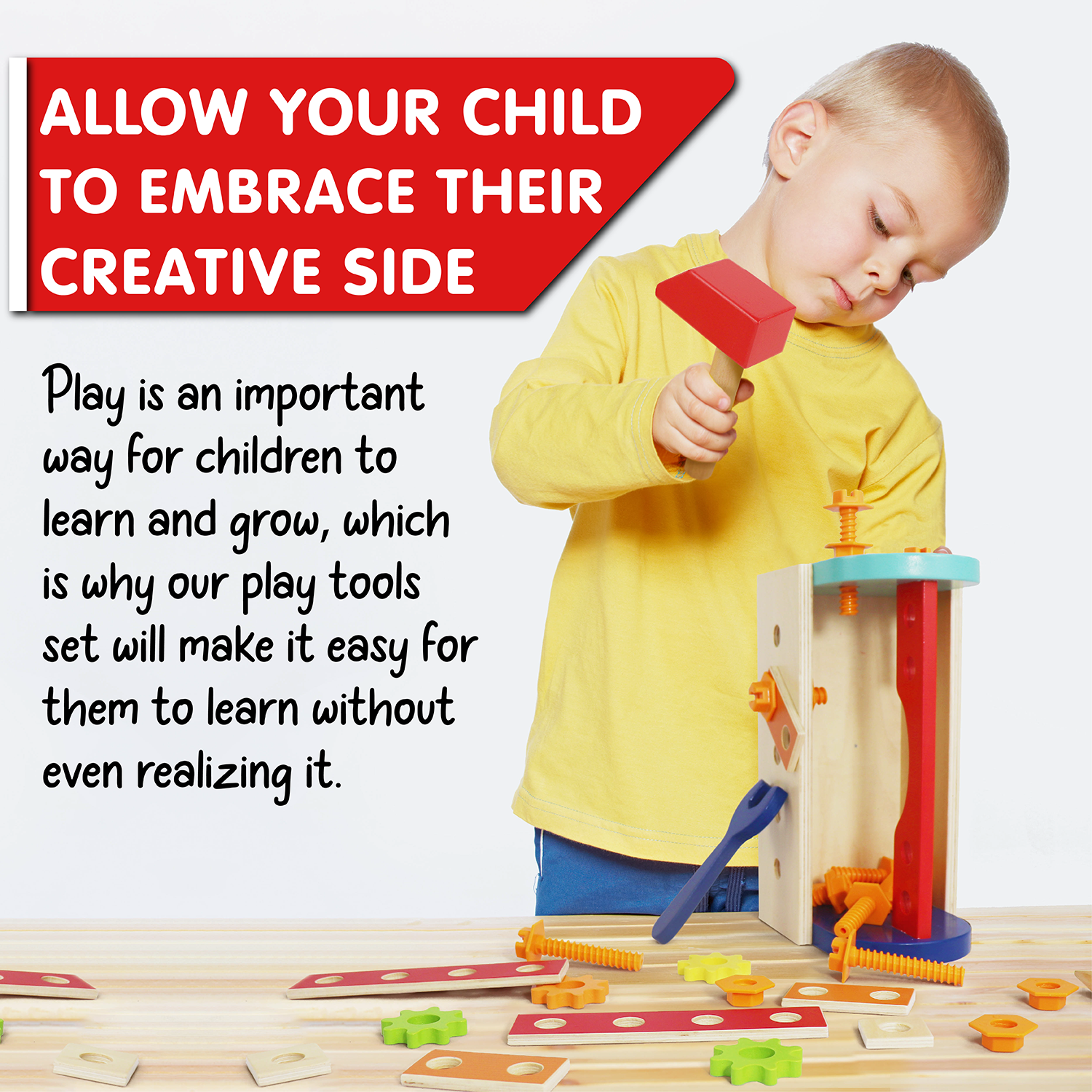 L&F ‘My First Tool Box’ Kit of 28 Wooden Pieces, Made for 3-Year-Olds and Older | Non-Toxic Wooden Educational Tool Box Game, Perfect for Toddlers, Preschoolers, Birthdays, and Holidays